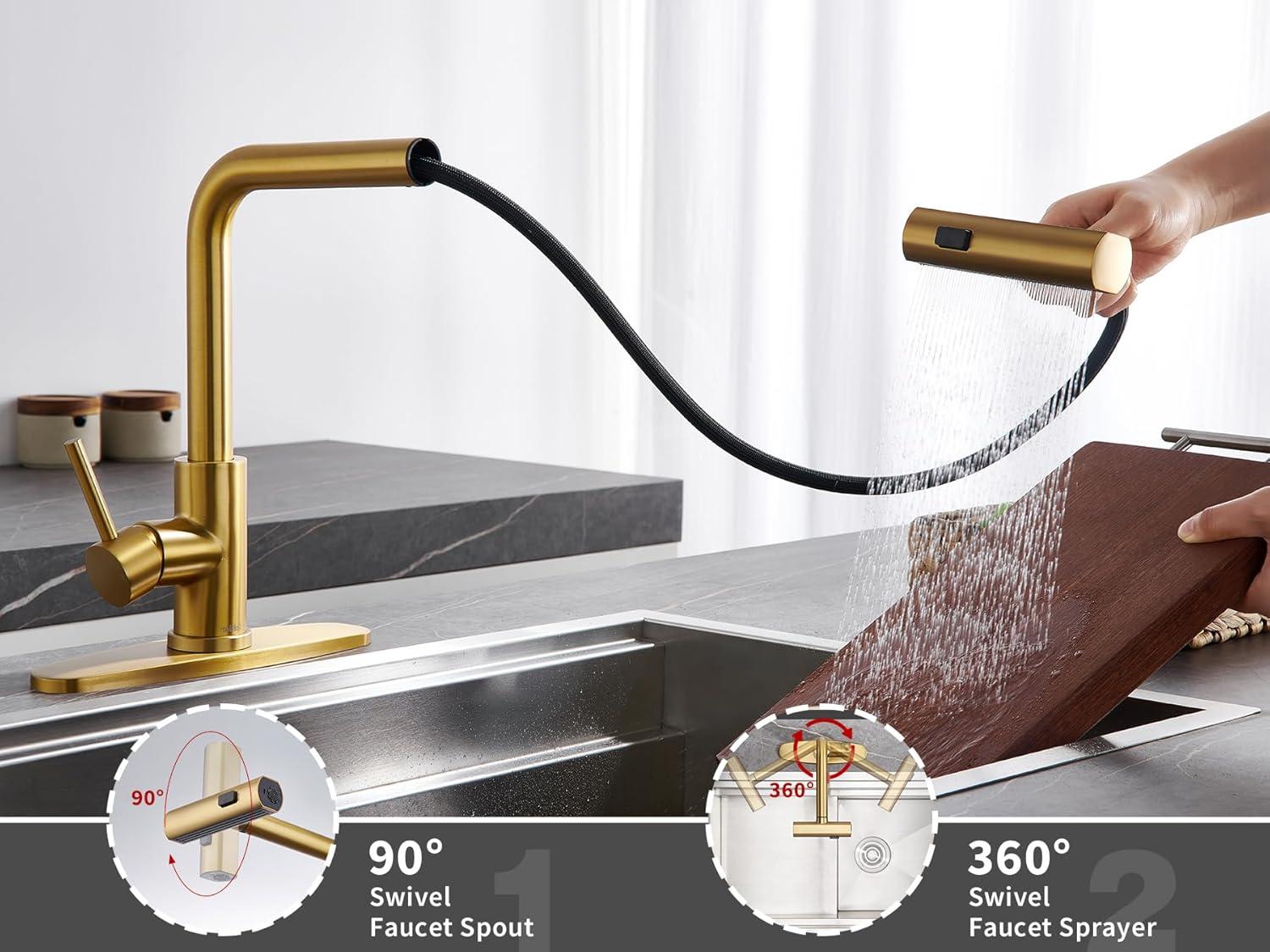 Waterfall Kitchen Faucet with Pull Down Sprayer, Stainless Kitchen Faucet with Sprayer 3 Modes