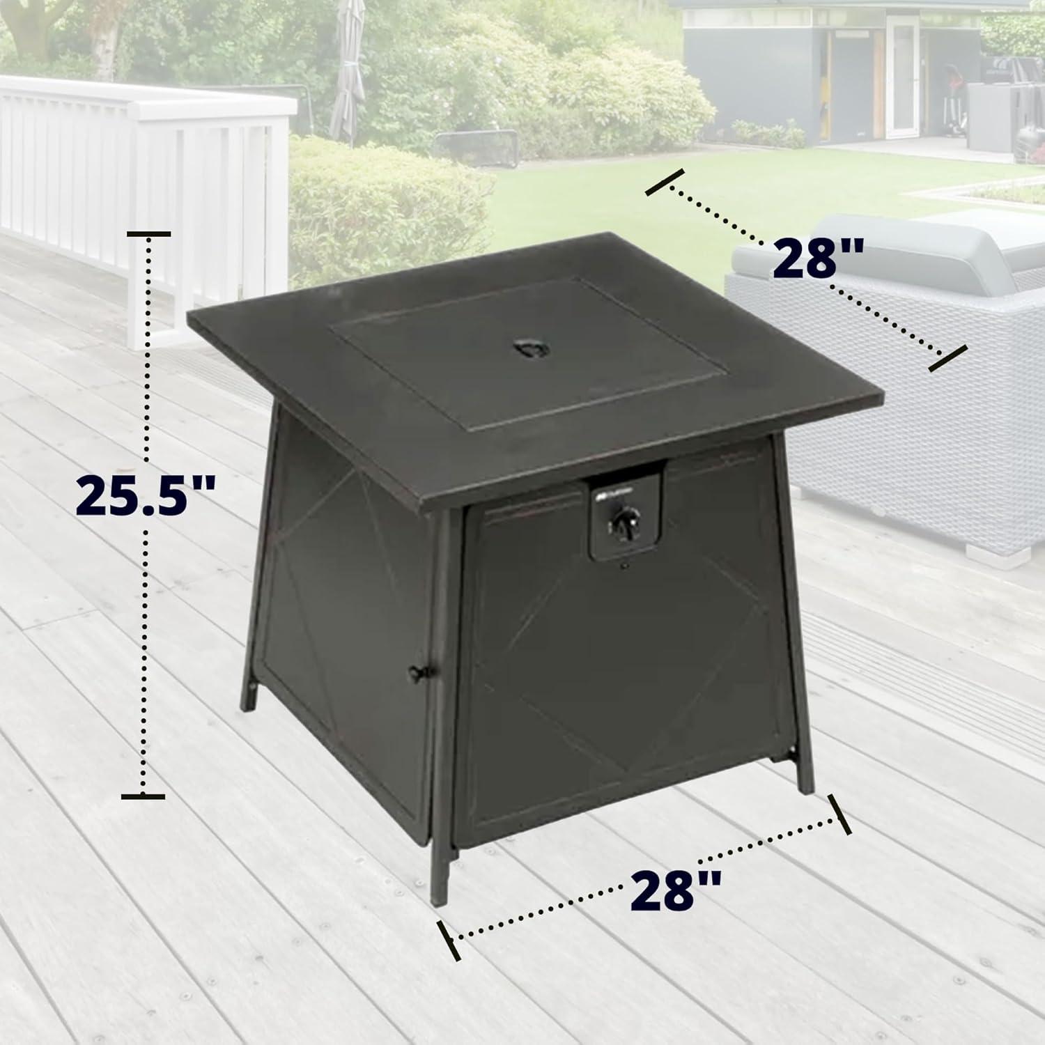 28'' Black Steel Square Gas Fire Pit Table with Tile Top