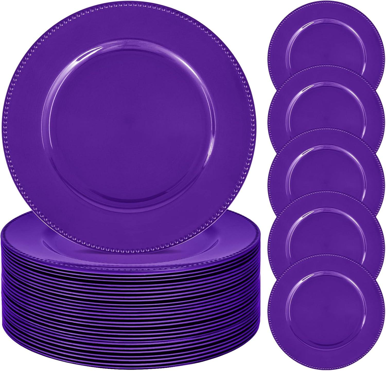 Efavormart 24 pcs 13" Purple Round Charger Plates Dinner Chargers for Tabletop Decor Holiday Wedding Catering Event Decoration