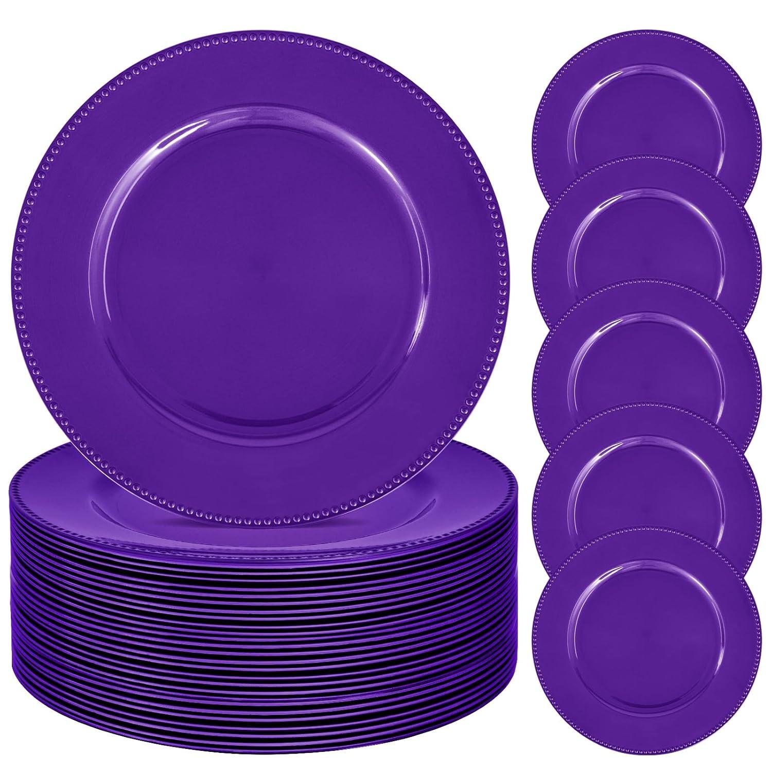 Efavormart 24 pcs 13" Purple Round Charger Plates Dinner Chargers for Tabletop Decor Holiday Wedding Catering Event Decoration