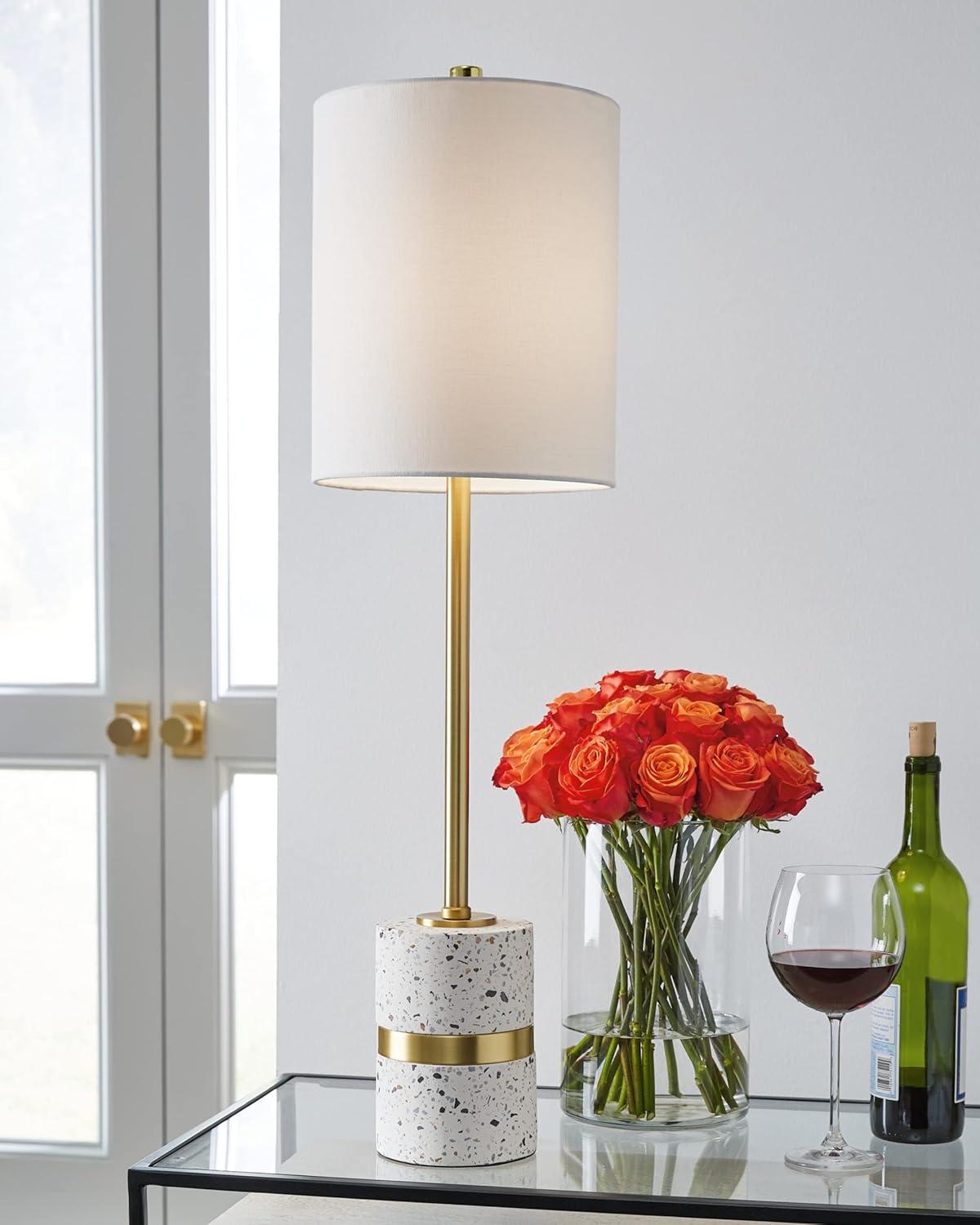 White and Gold Terrazzo Table Lamp with Fabric Shade