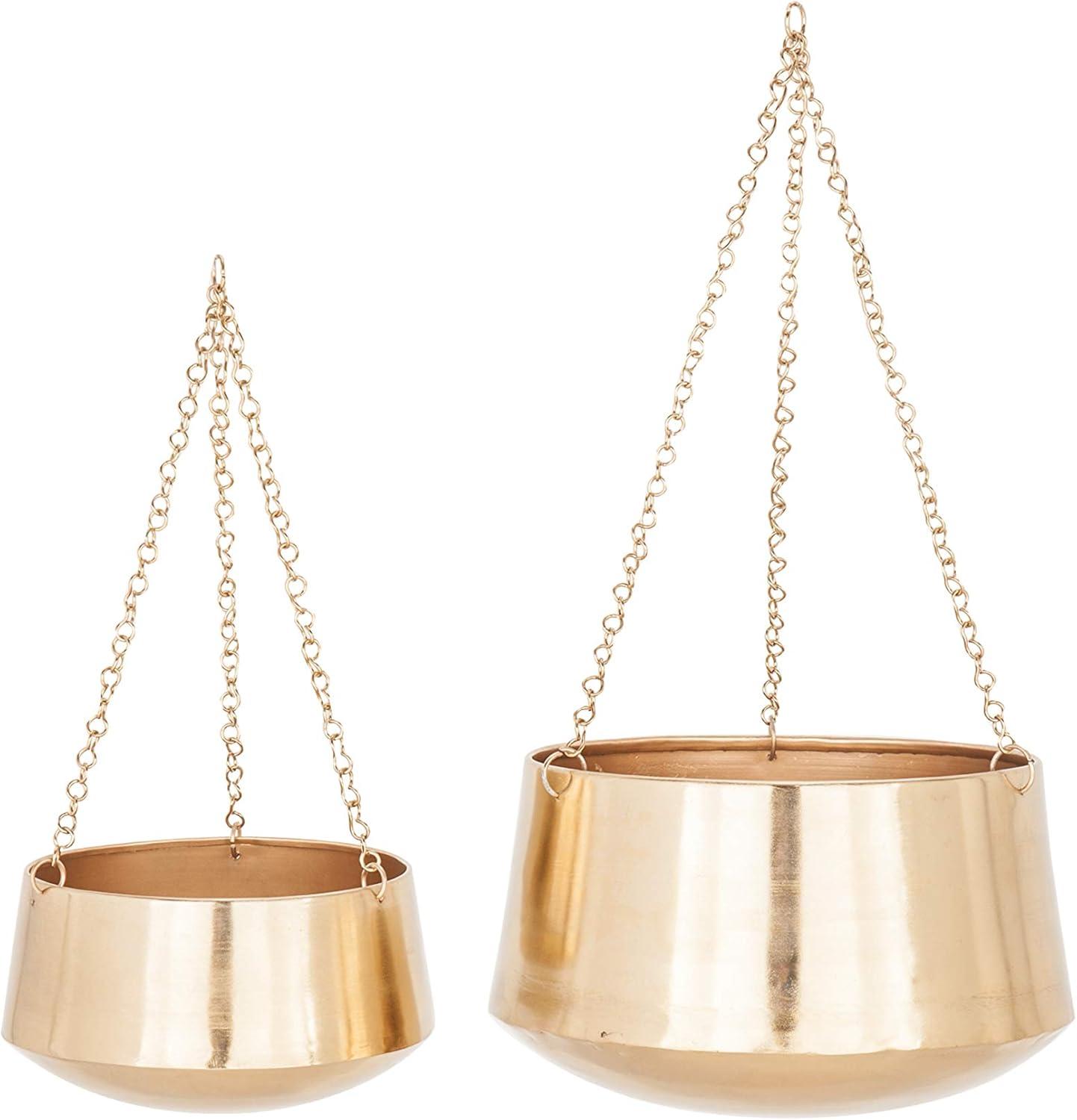 DecMode 5", 7"H Round Gold Metal Indoor Outdoor Hanging Dome Wall Planter with Chain (2 Count)