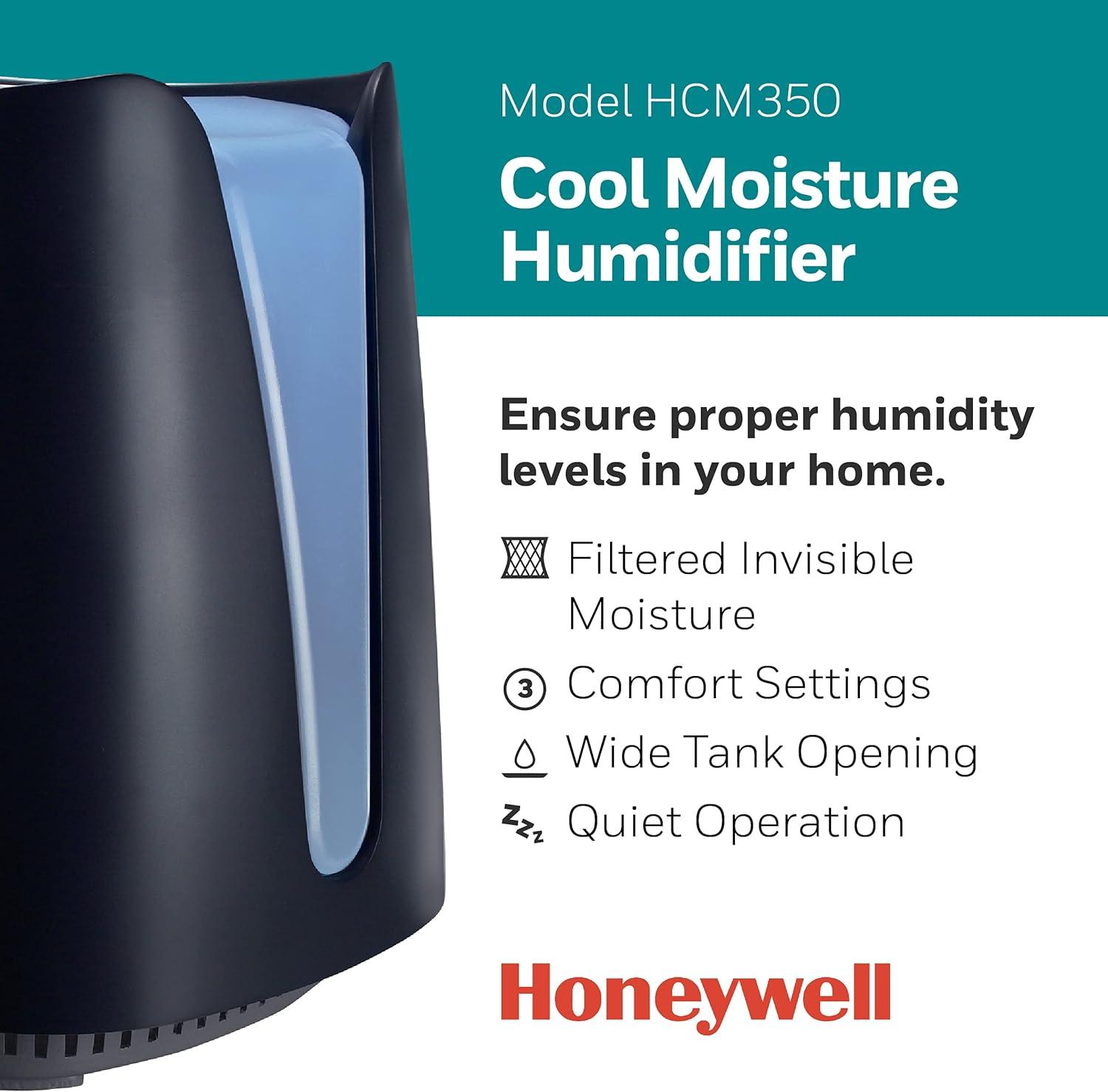 Honeywell 1.1 gal 400 sq ft Cool Moisture Humidifier, Black, HCM350B