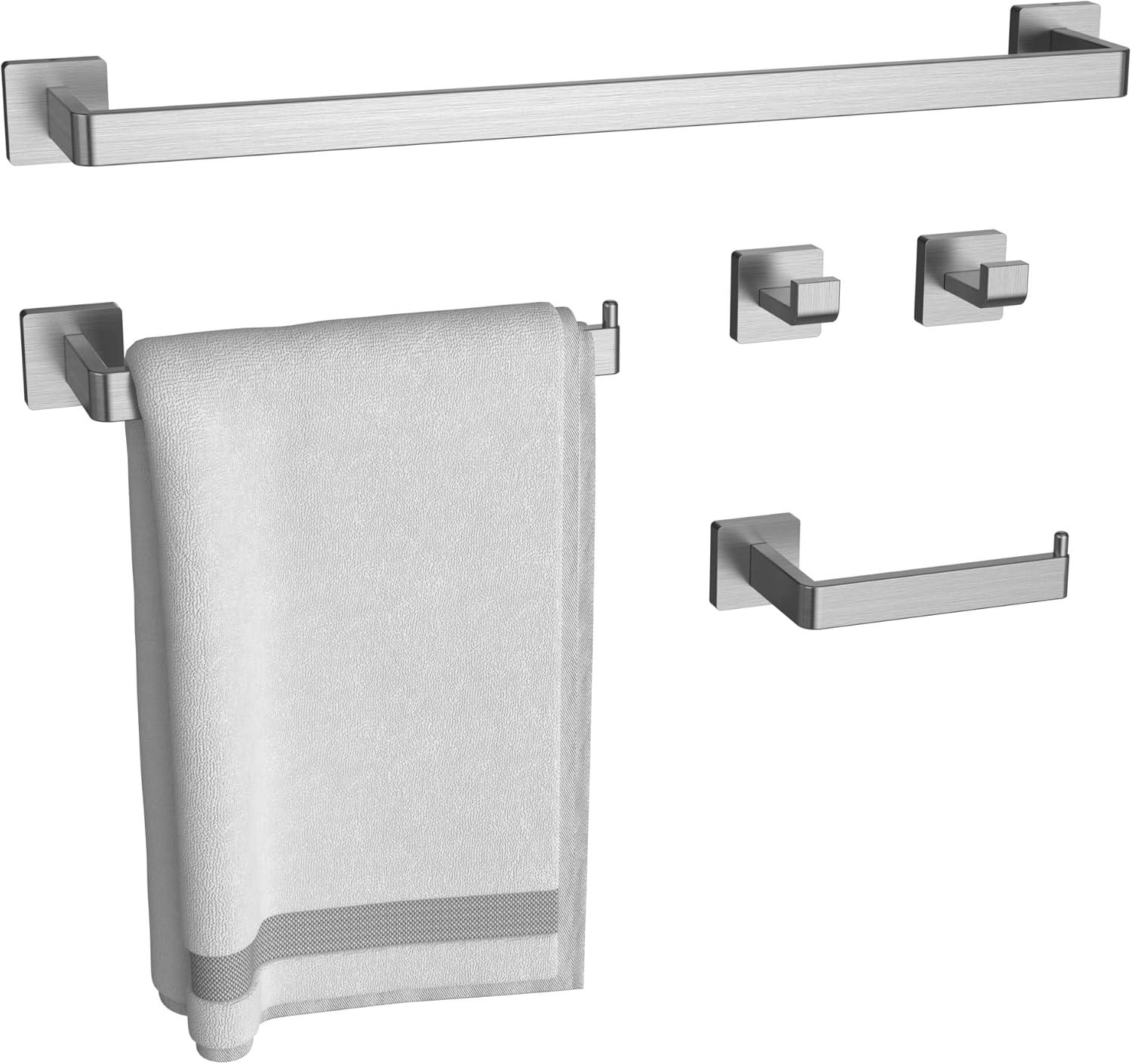 Brushed Nickel Square 5-Piece Bathroom Hardware Set