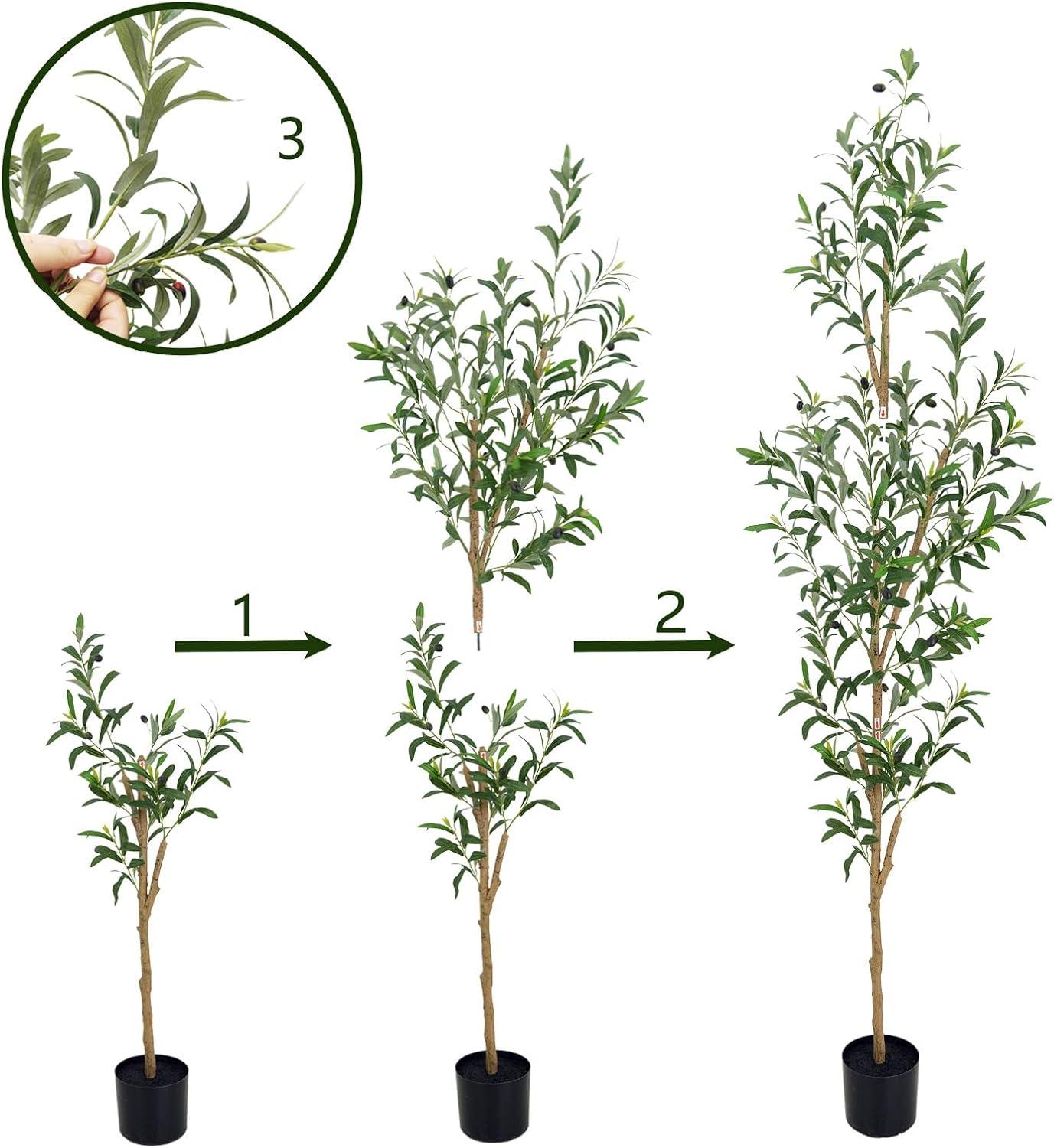 Aritizone Artificial Olive Tree 7FT Tall Fake Olive Tree with Adjustale Branches Artificial Tree for Modern Home Office Living Room Floor Decor Indoor (7FT)