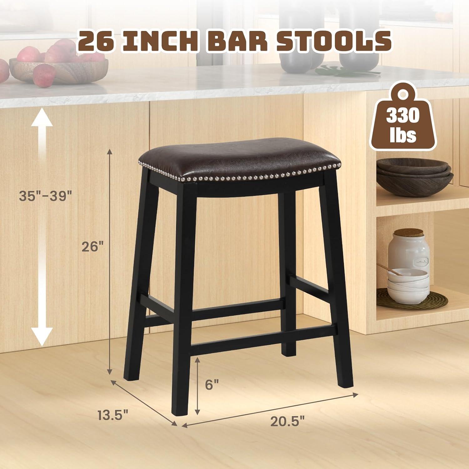 Costway 26-Inch Bar Stool Set of 2 Counter Height Saddle Stools with Upholstered Seat Brown