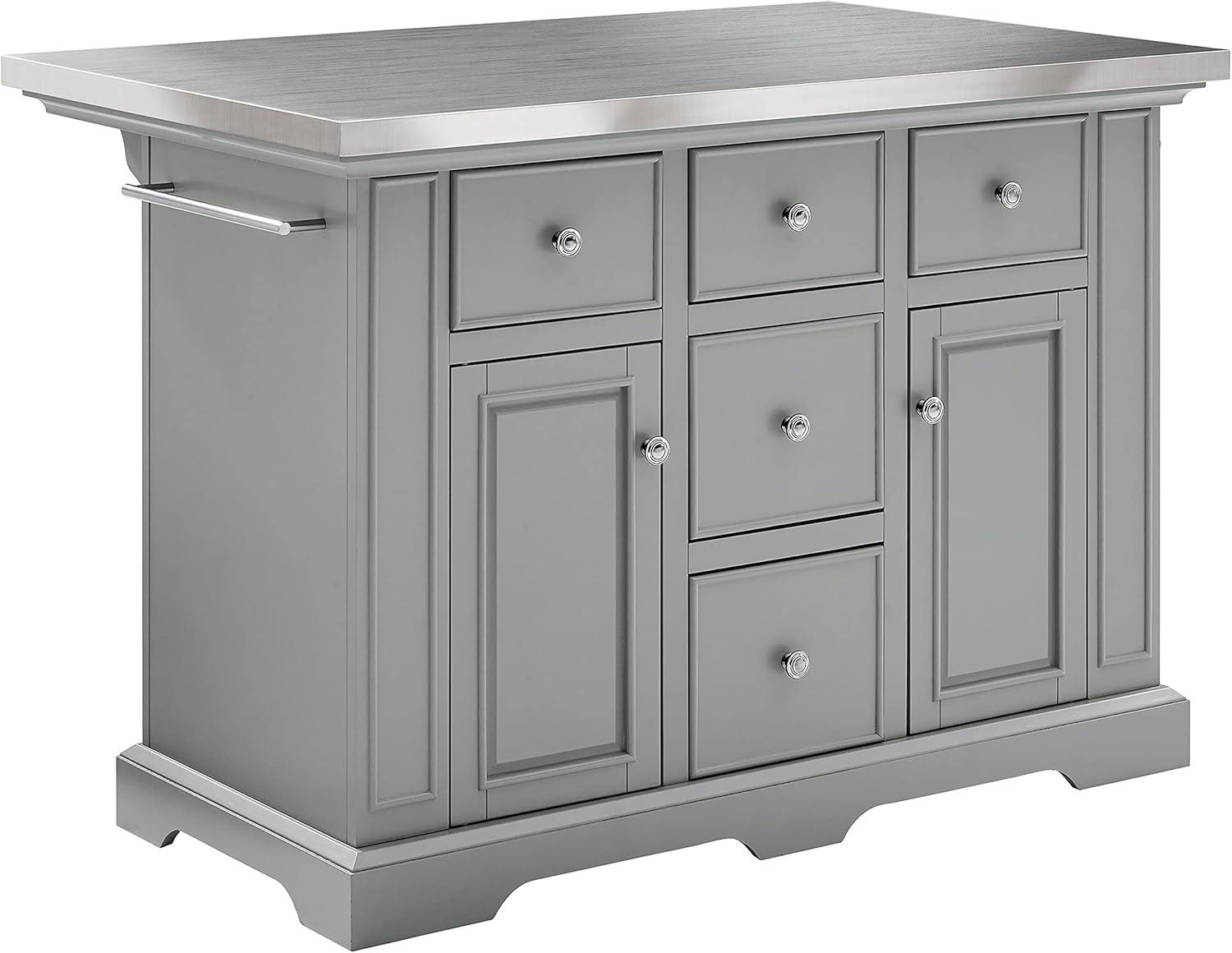 Julia Gray Stainless Steel Top Kitchen Island with Storage