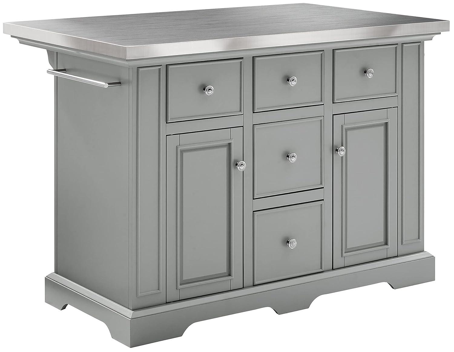 Julia Stainless Steel Top Kitchen Island Gray - Crosley: Towel Bar, Spice Rack, 5 Drawers, 2 Cabinets