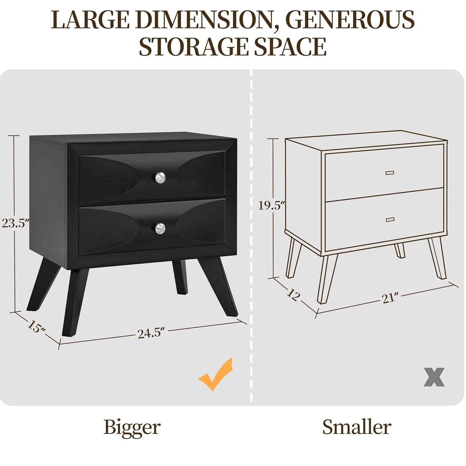 Yaheetech Modern Vintage 2-Drawer Nightstand End Table for Living Room, Black
