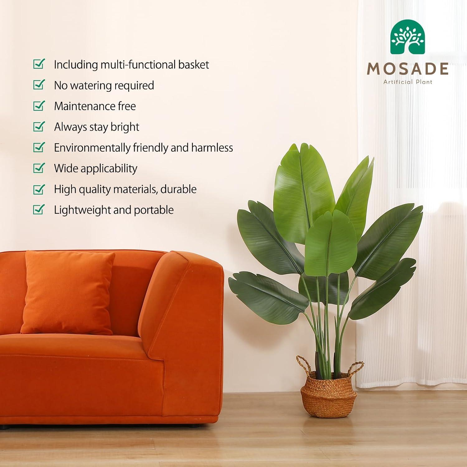 HOMEFAN Artificial Tree Bird of Paradise Artificial Plant 4 Feet Faux Plant with 8 Trunks Artificial Banana Leaf Fake Plants in Pot for Home Decor Indoor Living Room Outdoor Decor Housewarming Gift