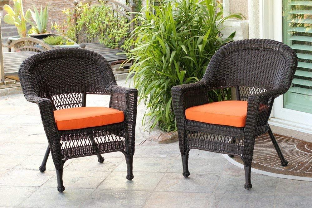 Espresso Resin Wicker Lounge Chair with Cushion, Set of 2