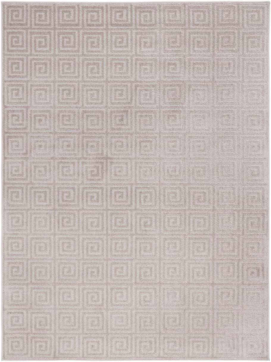 Beige Geometric Non-Slip Synthetic Area Rug 6'7" x 9'