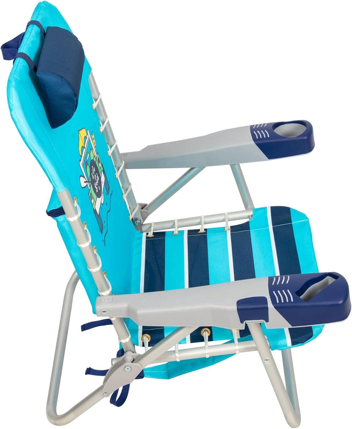 Life is Good 4-Position Lace-up Backpack Beach Chair with Pillow, Cup and Phone Holder, Island Blue