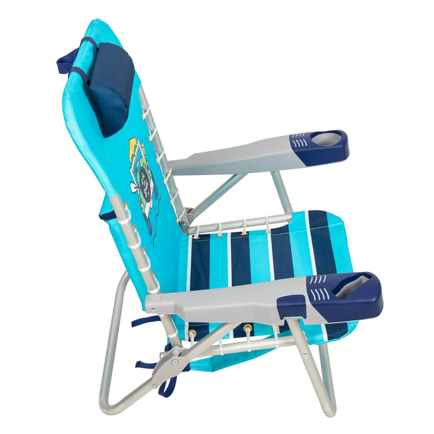Life is Good 4-Position Lace-up Backpack Beach Chair with Pillow, Cup and Phone Holder, Island Blue