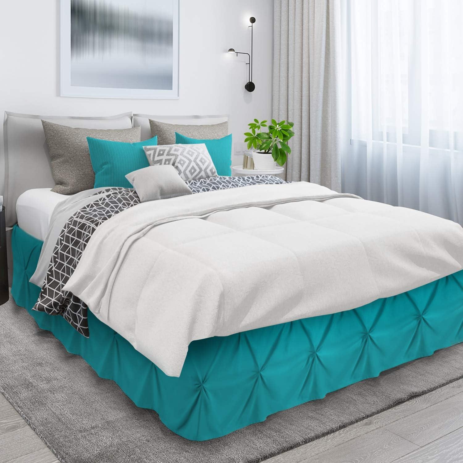 Teal Pinch Pleat Twin Bed Skirt with 14" Drop