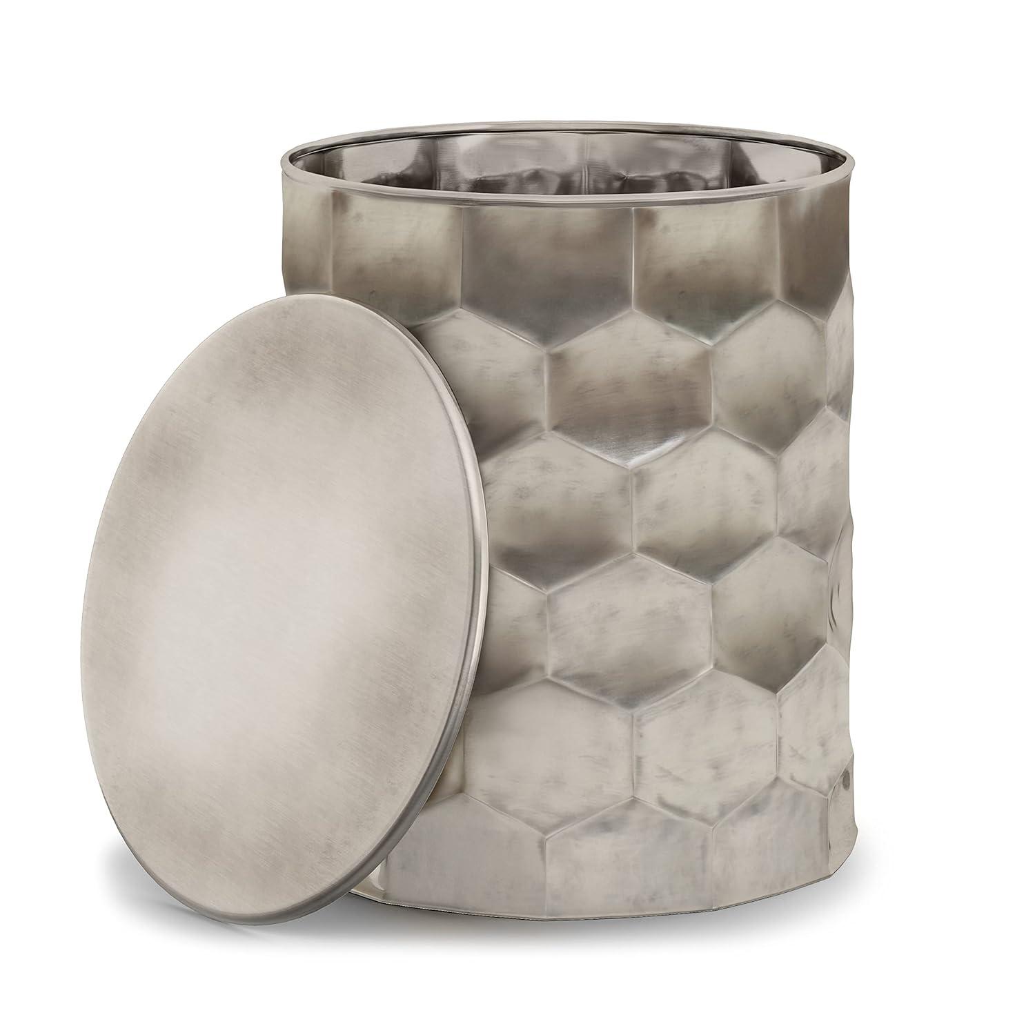 Simpli Home Whitney 17"W Metal Industrial End Table with Storage and Honeycomb Design, Assembled