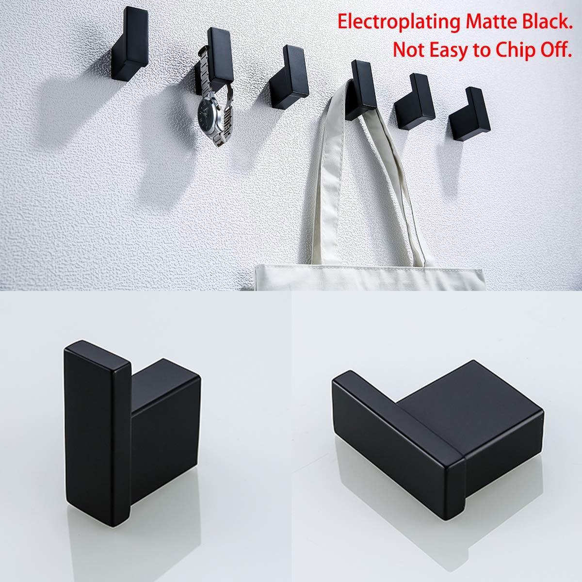 Matte Black Towel Bathrobe Hook Bathroom Hardware Accessories Coat Hook 304 Stainless Steel Bathroom Kitchen Modern Hotel Style Coat Rack Wall Mounted 2 Pack.