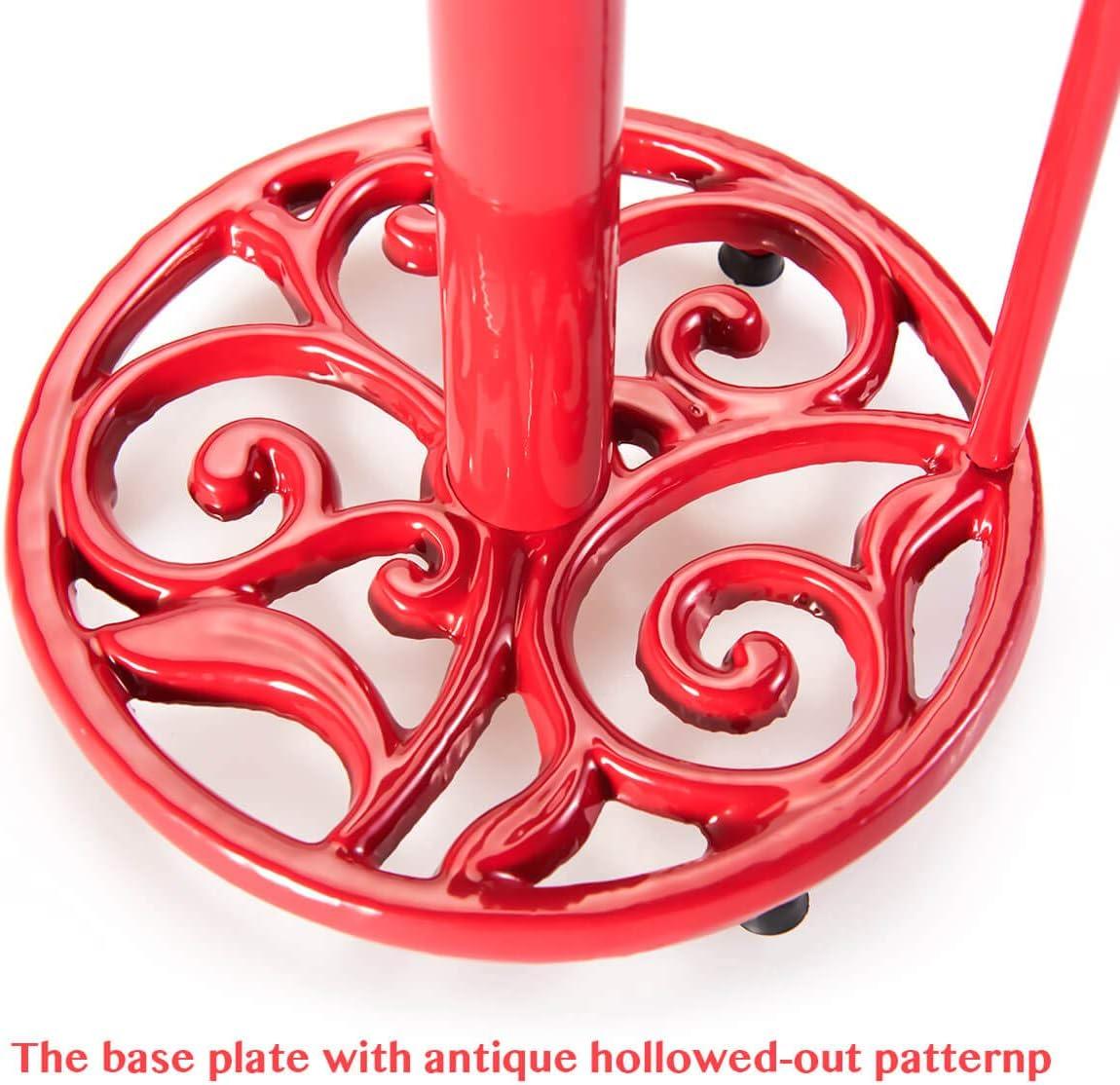 JOGREFUL Paper Towel Holder Stand, Cast Iron Kitchen Paper Towel Countertop Vintage Stand with Weighted-Base, Bathroom Organization for Family Standard Large Size Roll Paper, Mistletoe Base, Red
