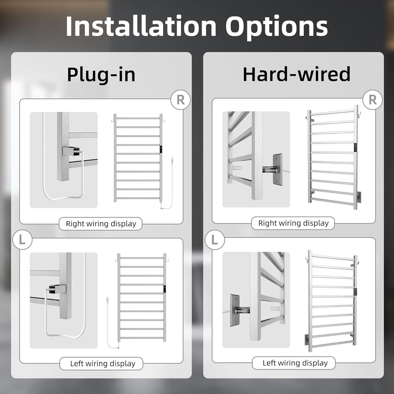 P&Bhusri Towel Warmer, 10-Bar Heated Towel Rack for Bathroom, Electric Towel Warmer with Timer & Temperature Multi-Level Adjustments, Brushed, Plug-in/Hard-Wired