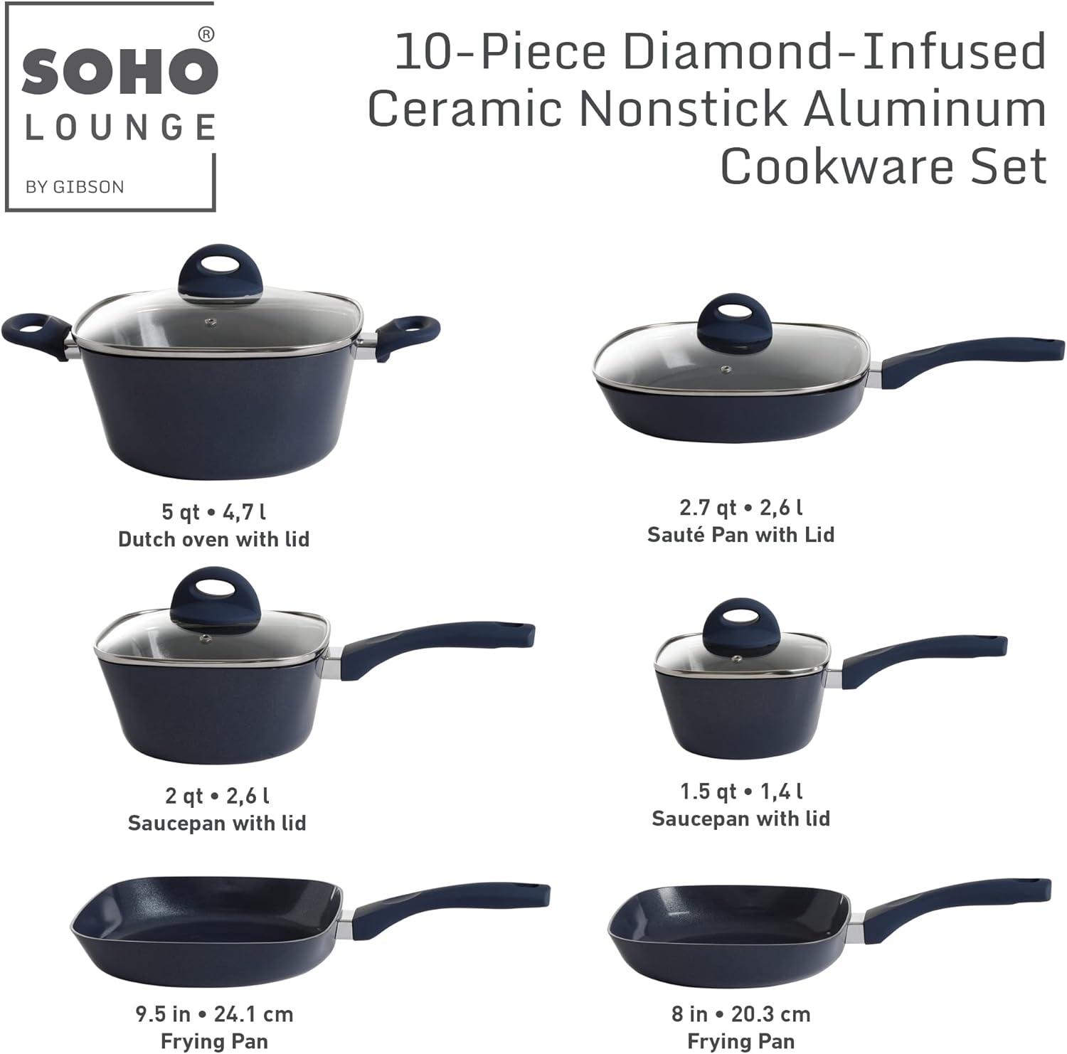 Soho Lounge Blue 10-Piece Nonstick Aluminum Cookware Set