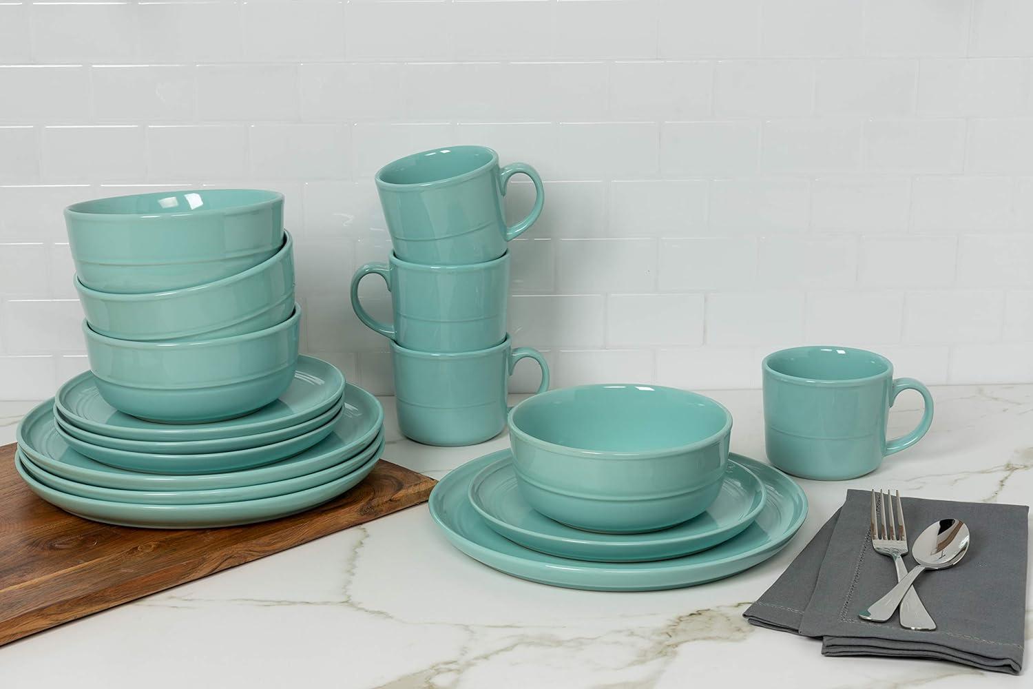 Seafoam Ceramic 16-Piece Dinnerware Set with Glossy Finish