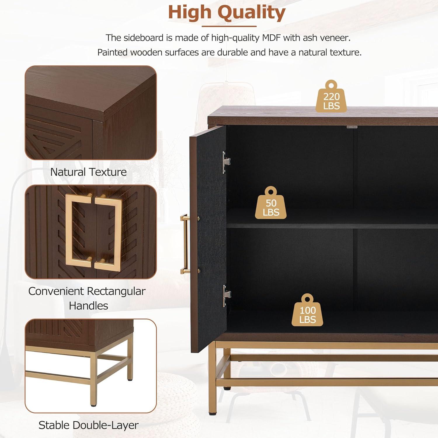 Amposei Retro Accent Sideboard Cabinet 59.8-Inch Credenza Console Storage Cabinet Dining Buffet Table with 4 Doors & Adjustable Shelves for Living Room Entrance, Espresso