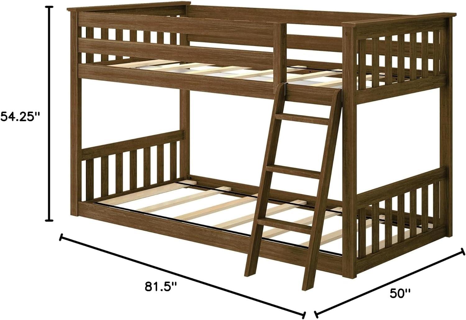 Max & Lily Twin over Twin Bunk Bed for Kids, Solid Wood Low Bunk Beds with Ladder, Walnut