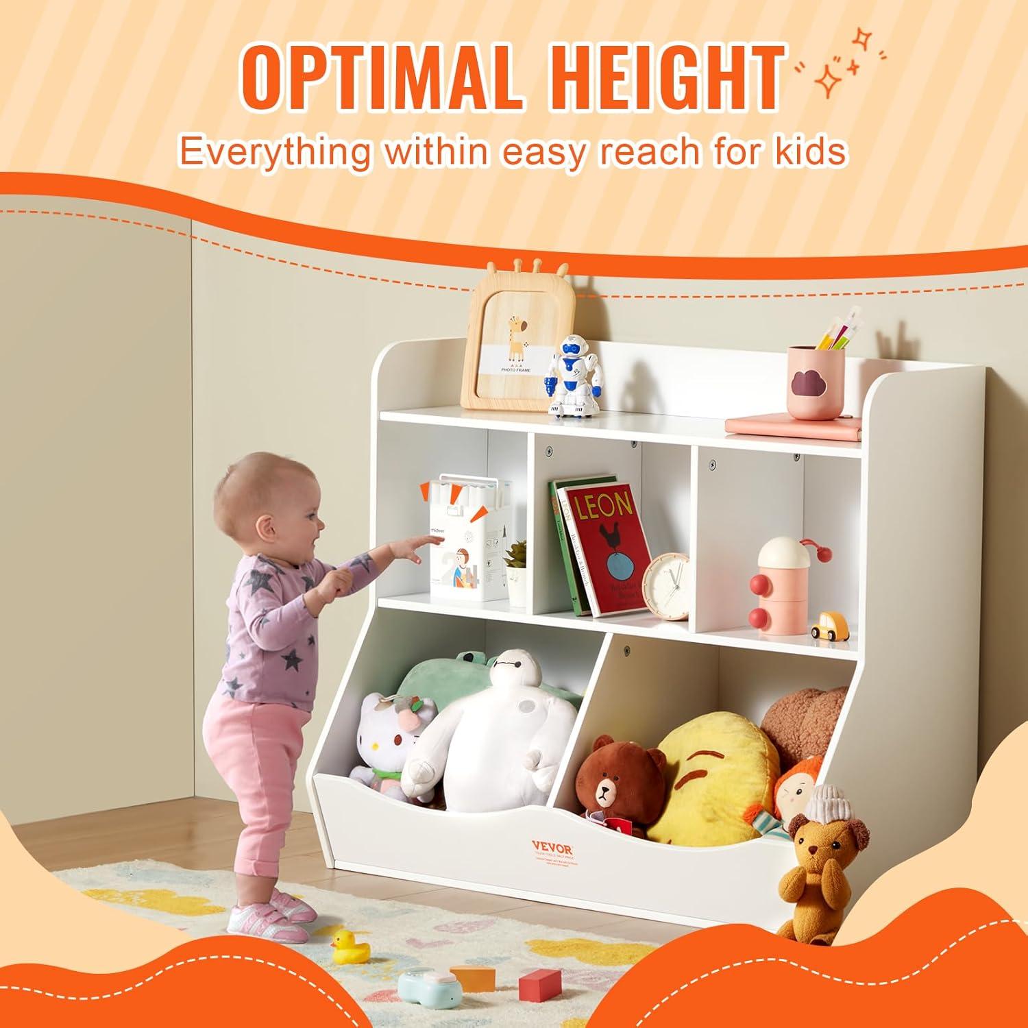 White 35" Kids Toy Storage Organizer with Bookshelf