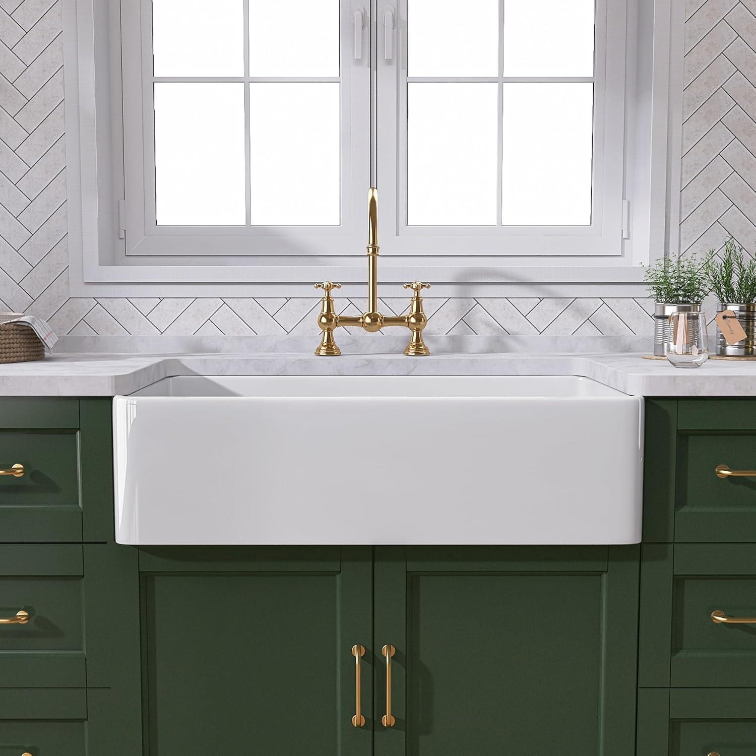 White Fireclay Farmhouse Apron Front Kitchen Sink