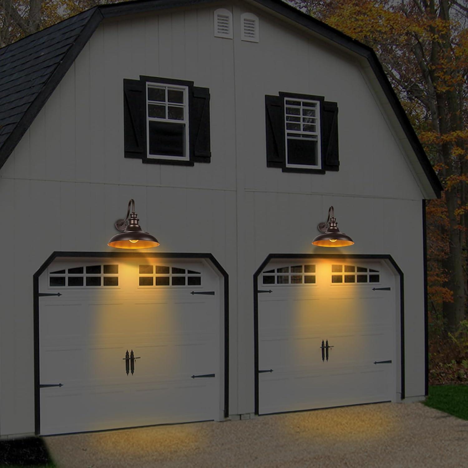 VIANIS Dusk to Dawn Barn Lights, 2 Pack Brown Gooseneck Outdoor Light Fixture, Farmhouse Outdoor Wall Lights for House, Porch, Entryway, Garage