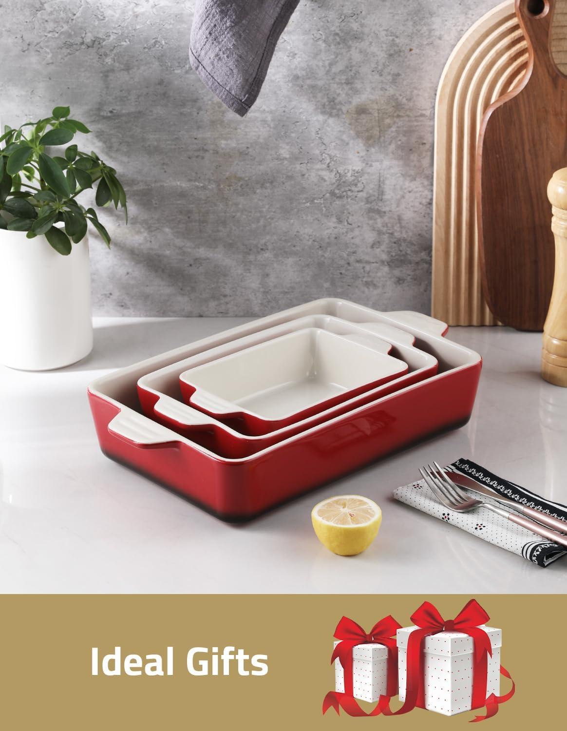 SWEEJAR Ceramic Bakeware Set, Rectangular Baking Dish Lasagna Pans for Cooking, Kitchen, 11.8 x 7.8 x 2.75(Red)