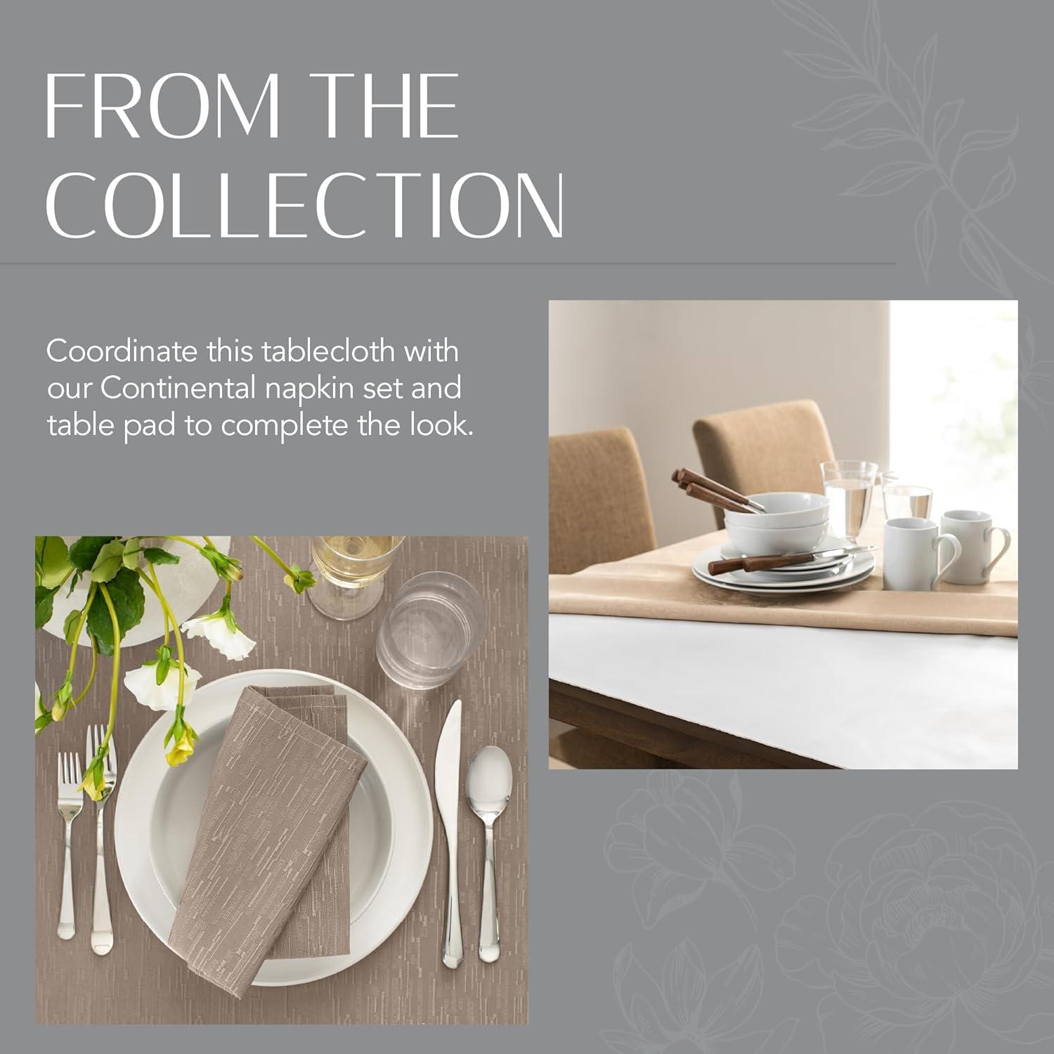 Continental Solid Texture Water and Stain Resistant Tablecloth - 60" x 84" Oval - Taupe - Elrene Home Fashions