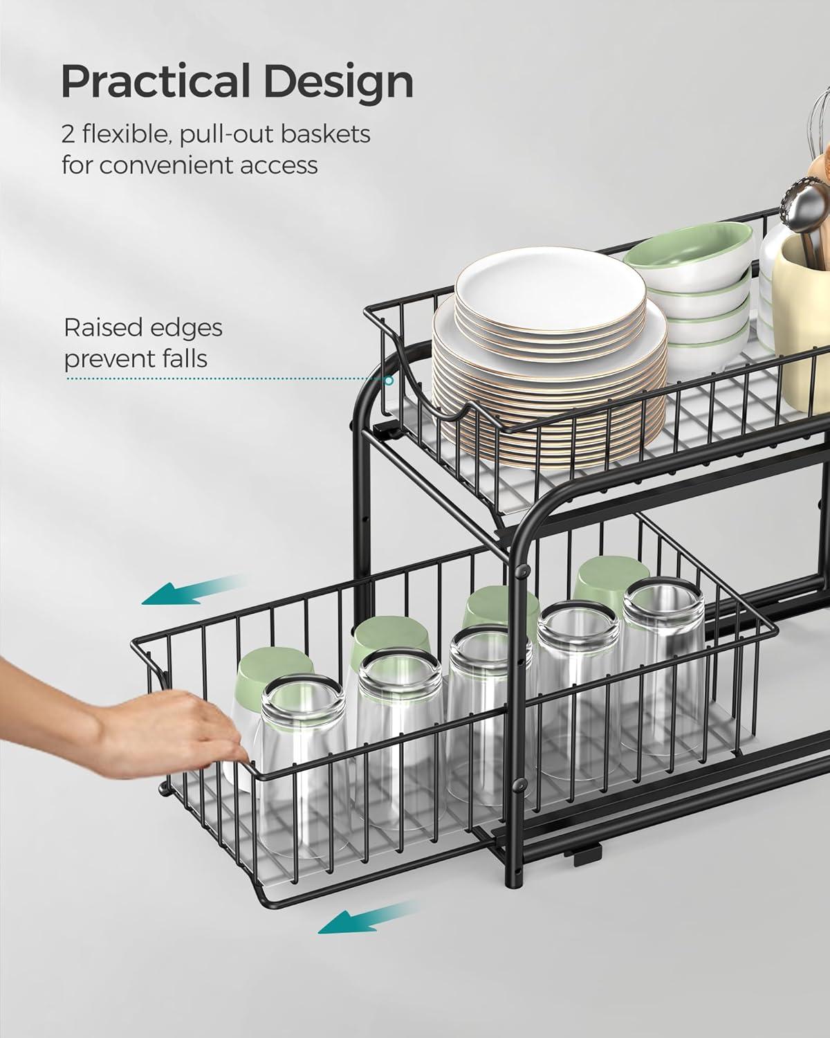 Factory Direct Wholesales NN 2-Tier Pull Out Cabinet Organizers, Under Sink Organizer, Bathroom Organizer And Storage, Sliding Basket Drawers, Stackable For Kitchen, Bathroom, Ink Black