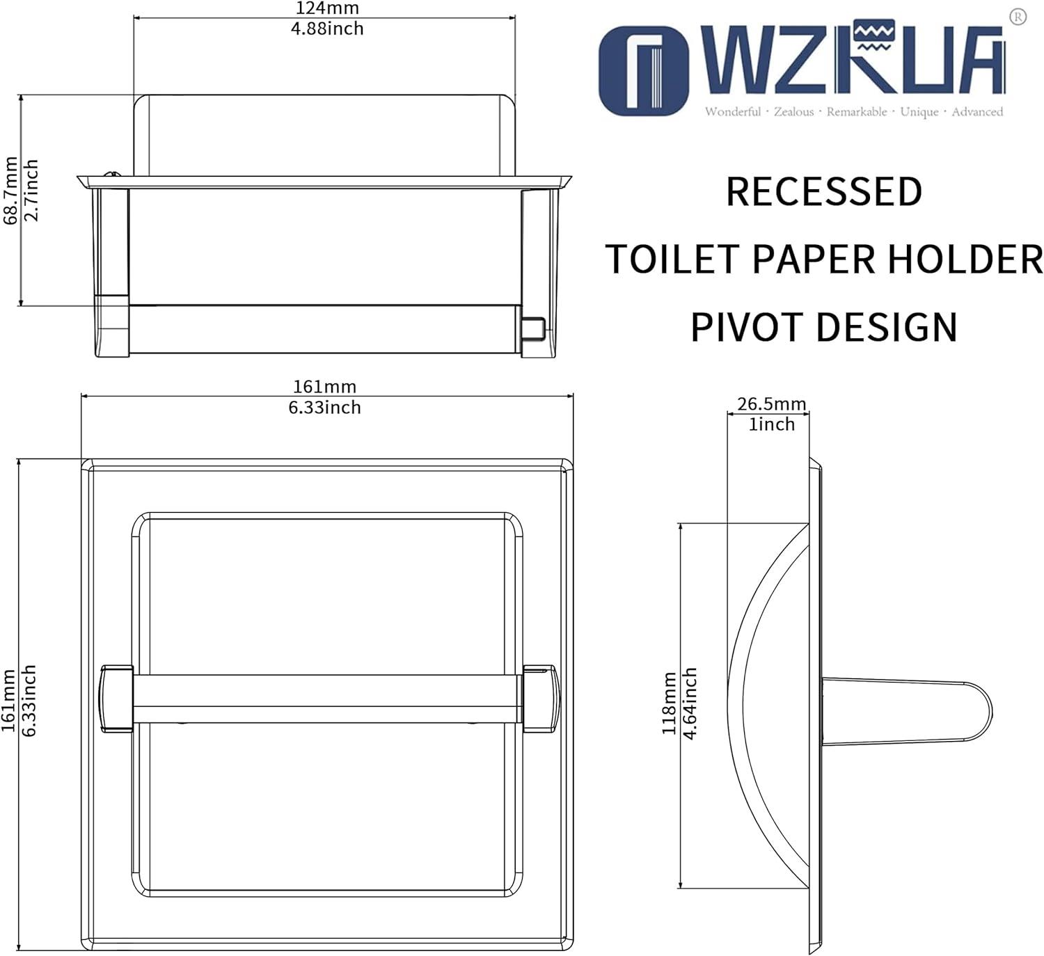 FORIOUS Recessed Oil Rubbed Bronze Toilet Paper Holder Wall Mount, in Wall Toilet Paper Holder ORB Includes Mounting Parts, Stainless Steel Bathroom Toilet Paper Roll Holder