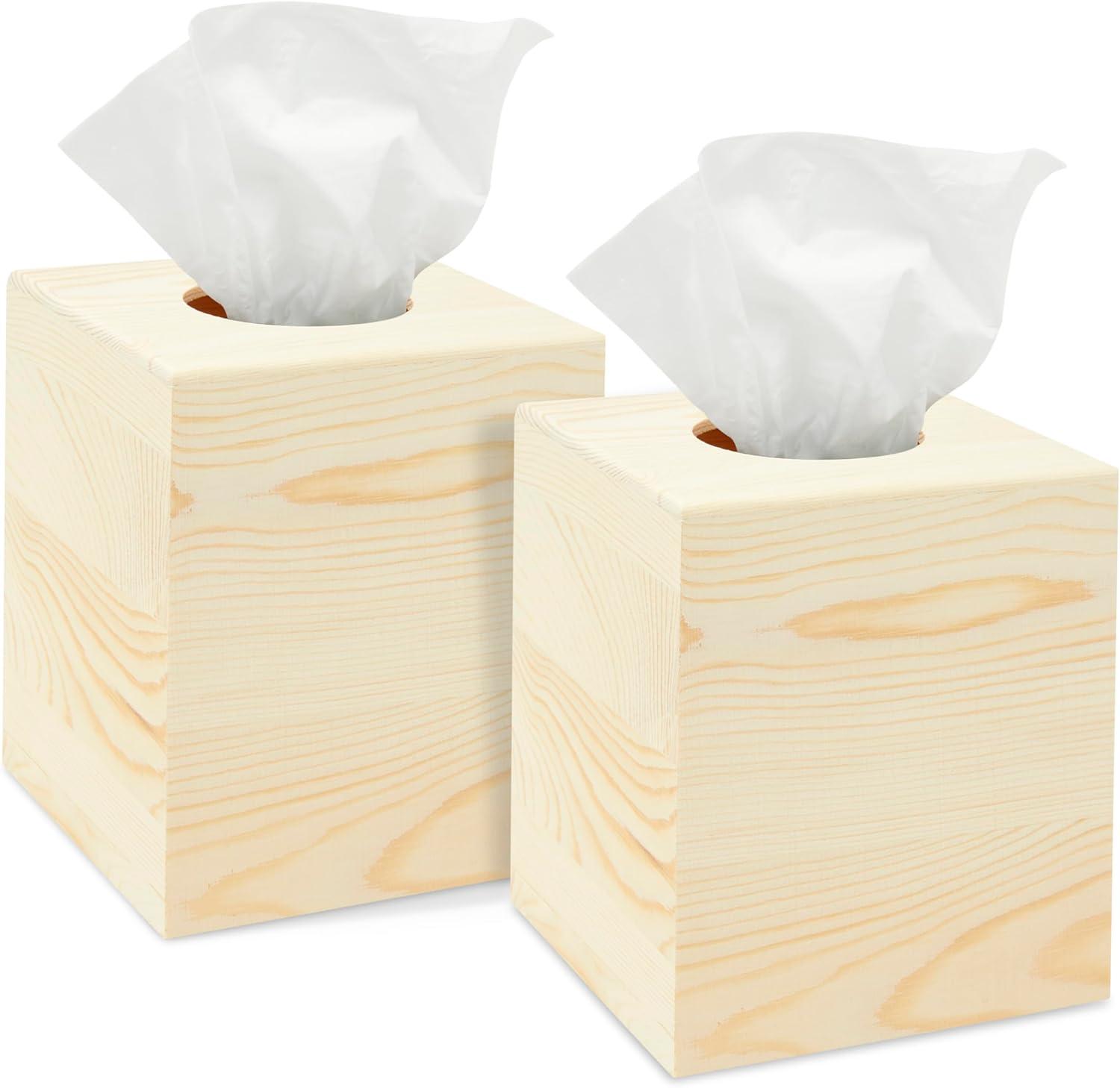 Juvale 2 Pack Unfinished Wood Tissue Box Cover for DIY Crafts, Home Decor, 5 x 5.5 in