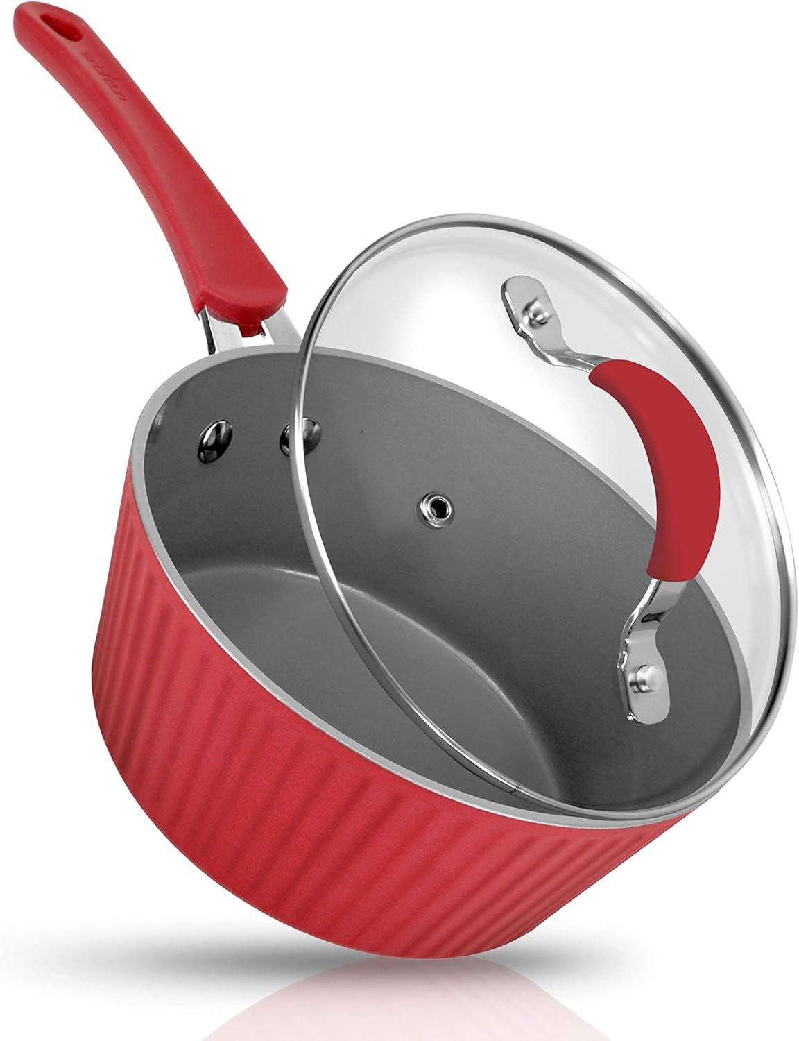 NutriChef 1.7 Quarts Non-Stick Ceramic Saucepan