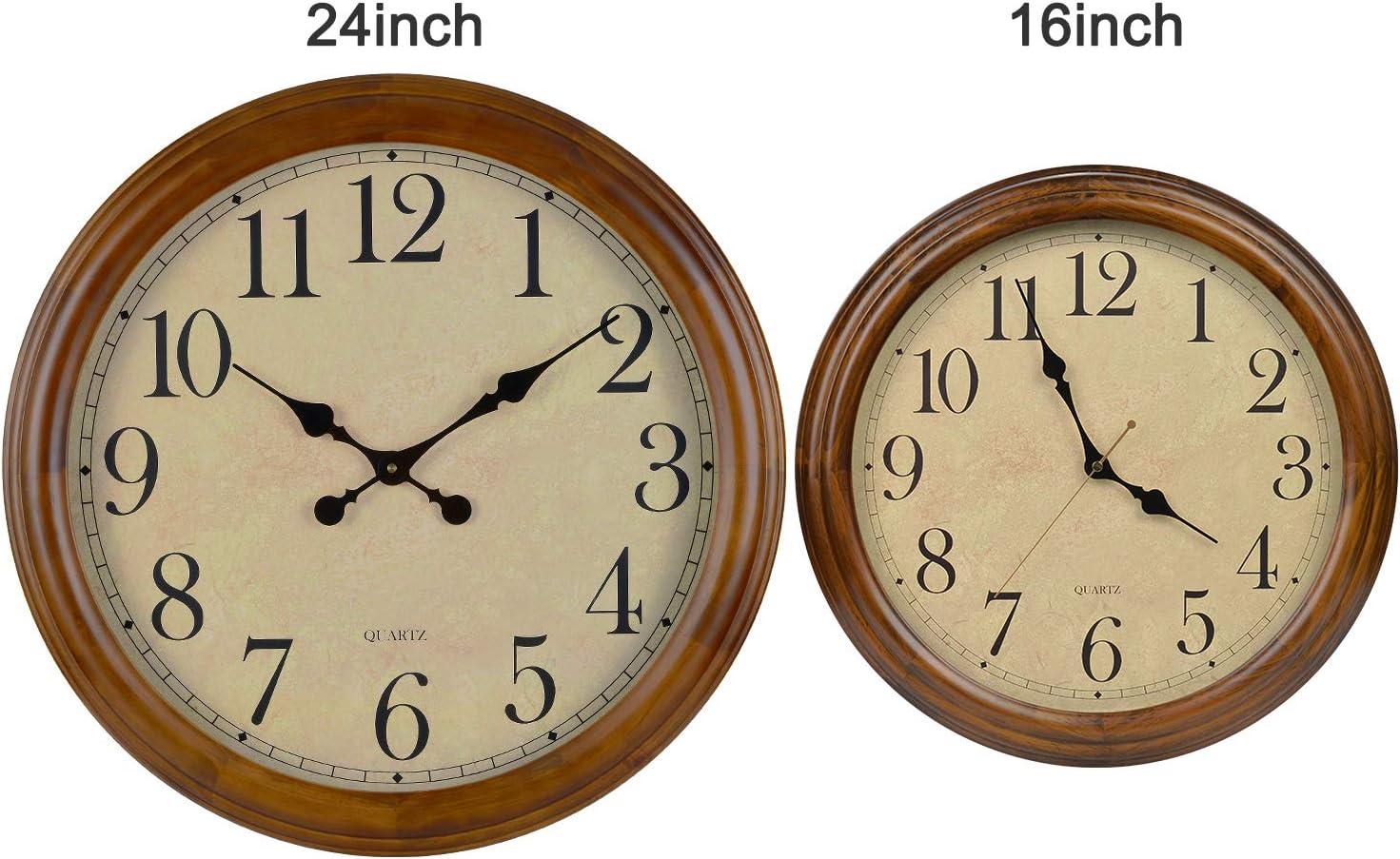 24-Inch Brown Pine Wood Silent Round Wall Clock