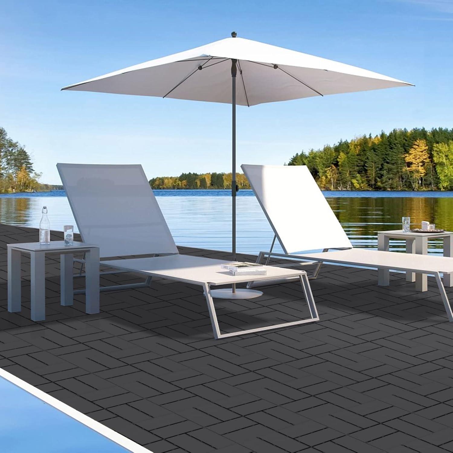 Goovilla Plastic Interlocking Deck Tiles, 27 Pack Outdoor Patio Flooring, 12"x12" Interlocking Decking Tile Outdoor All Weather Use, Waterproof Patio Pavers for Pool Balcony Backyard Porch, Dark Grey