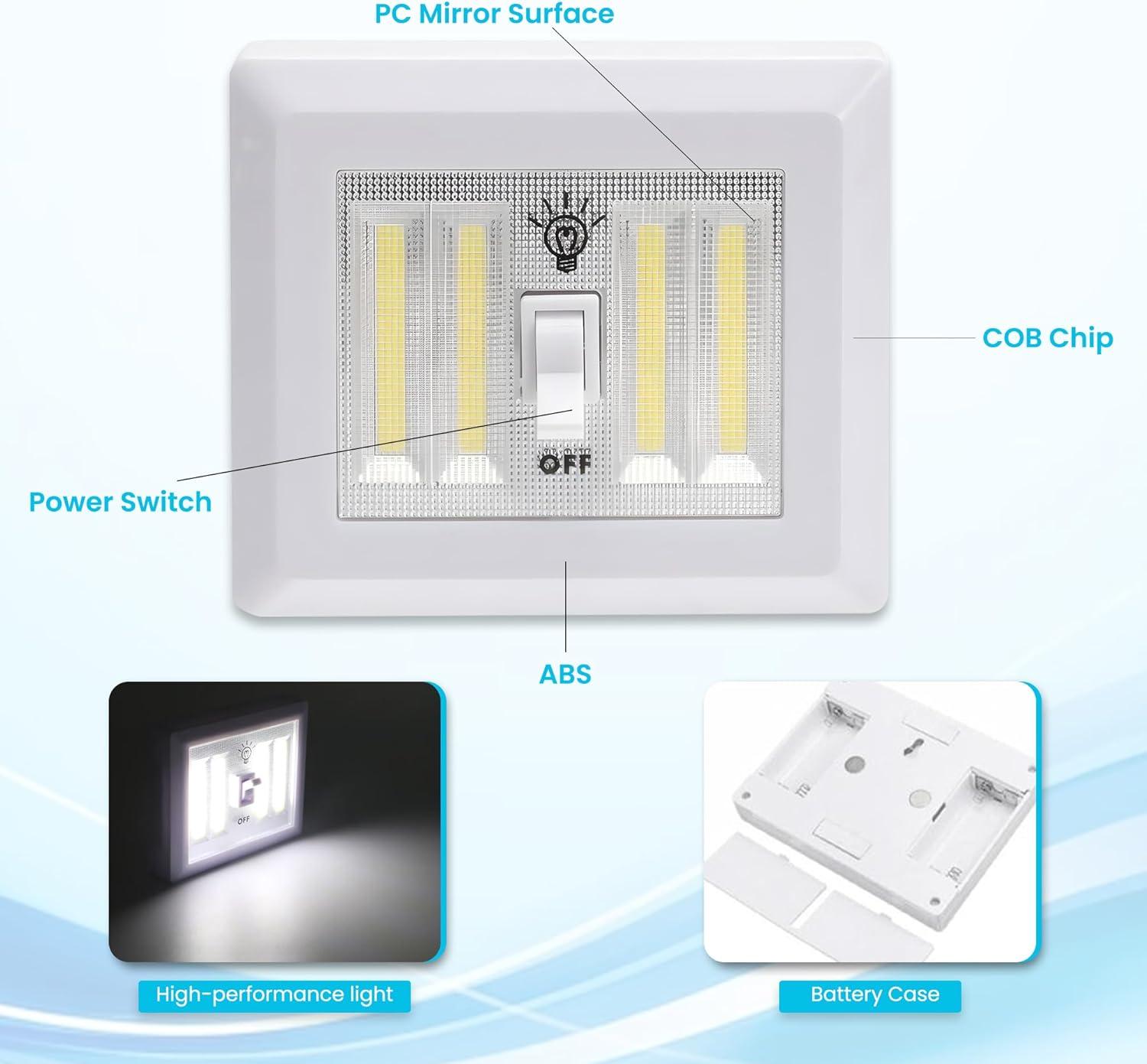 AlltroLite LED Closet Light Switch | 400 Lumen Wireless Battery Powered COB Night Light | Stick On Magnetic Battery Lights for Under Cabinet, Shelf, Shed, Kitchen, Garage, Attic, RV, DIY