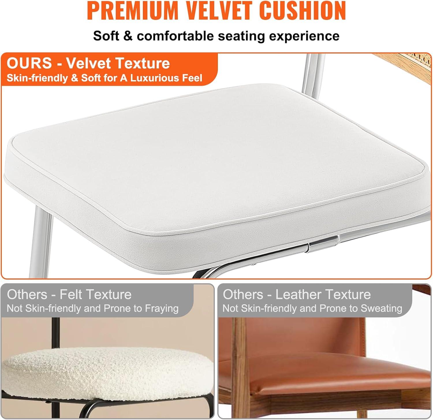 VEVOR Rattan Chairs Set of 2, Mid Century Modern Dining Chair, Upholstered Velvet Accent Chair with Rattan Back, Retro Kitchen Chair for Living Room, Bedroom (18.1 Inch)