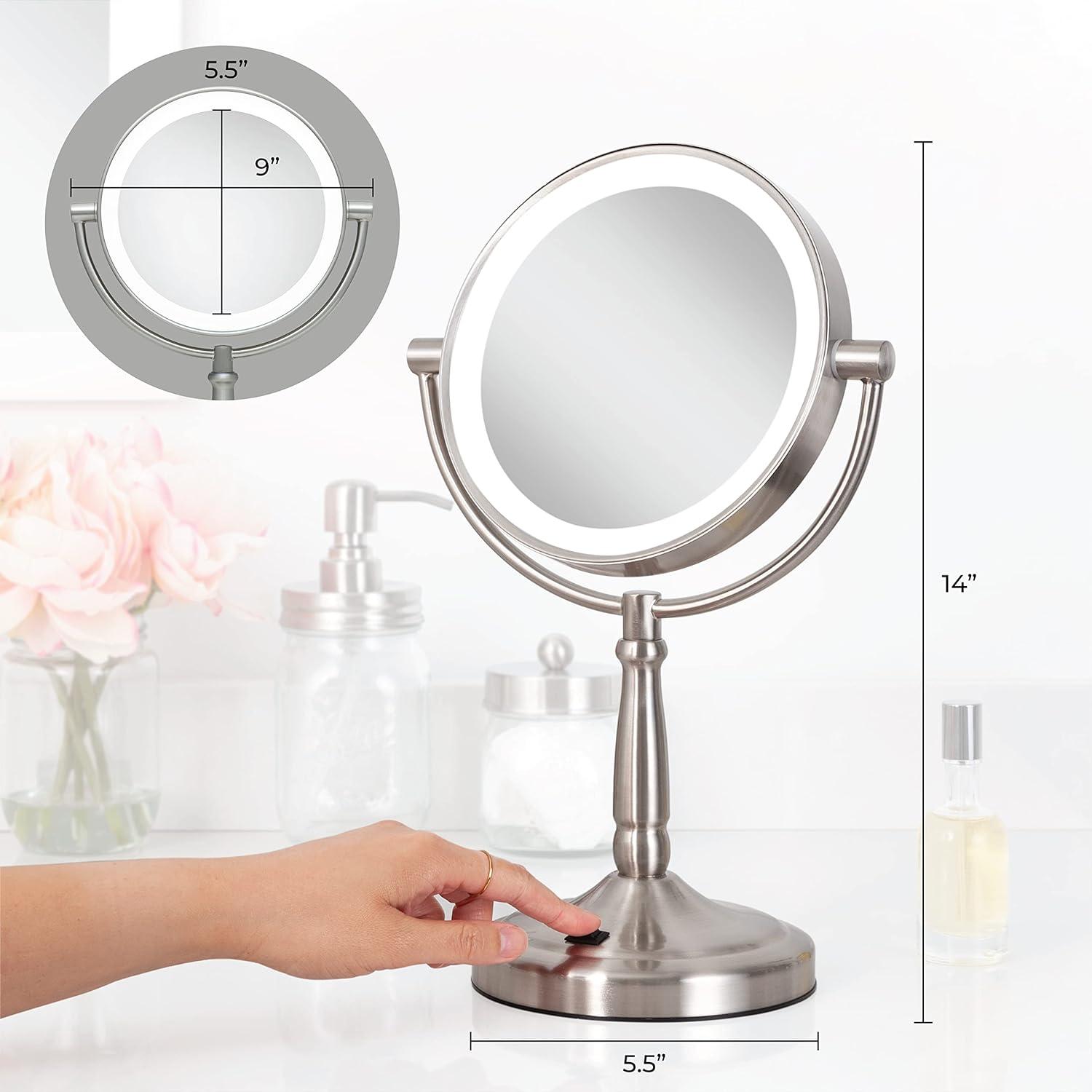 Satin Nickel Dual-Sided LED Lighted Magnifying Vanity Mirror