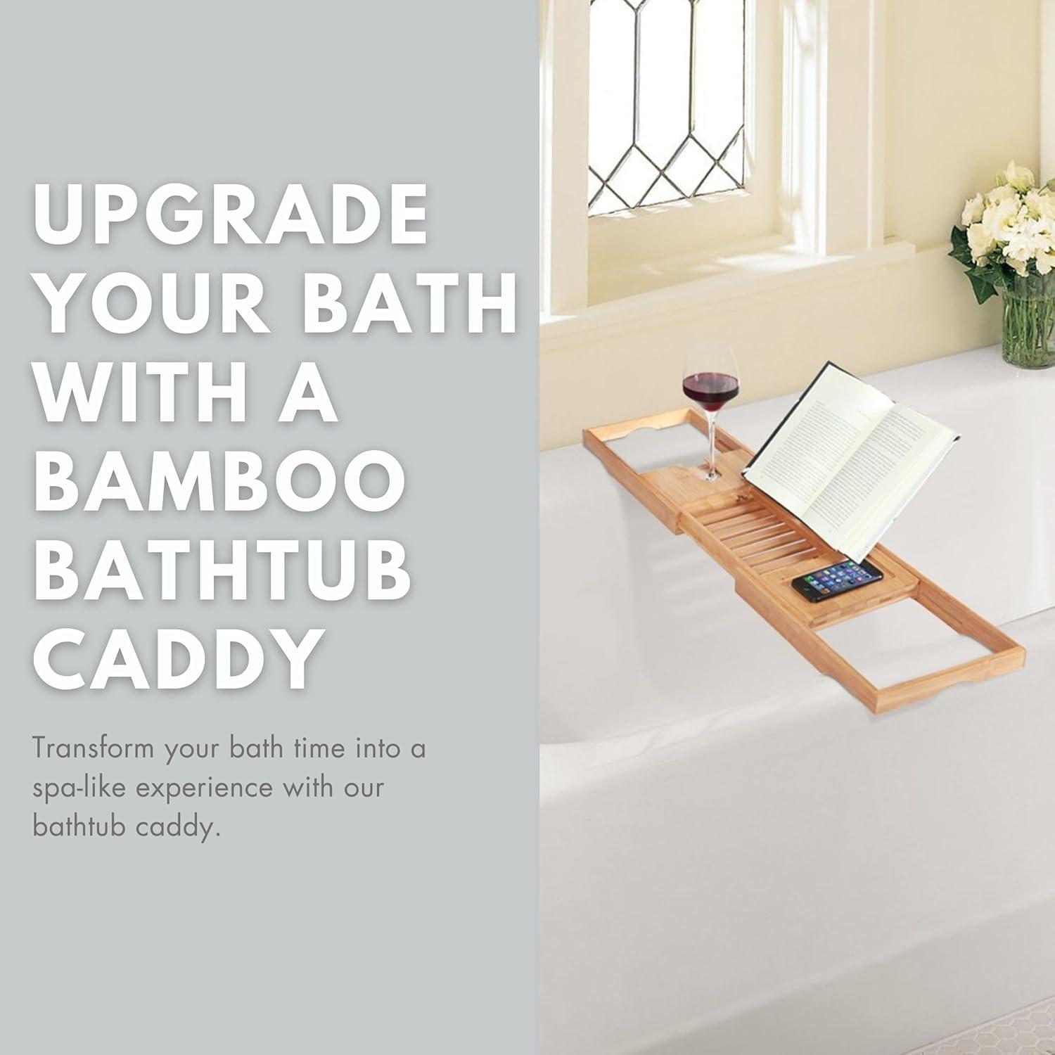 Bamboo Freestanding Bathtub Caddy with Extending Sides