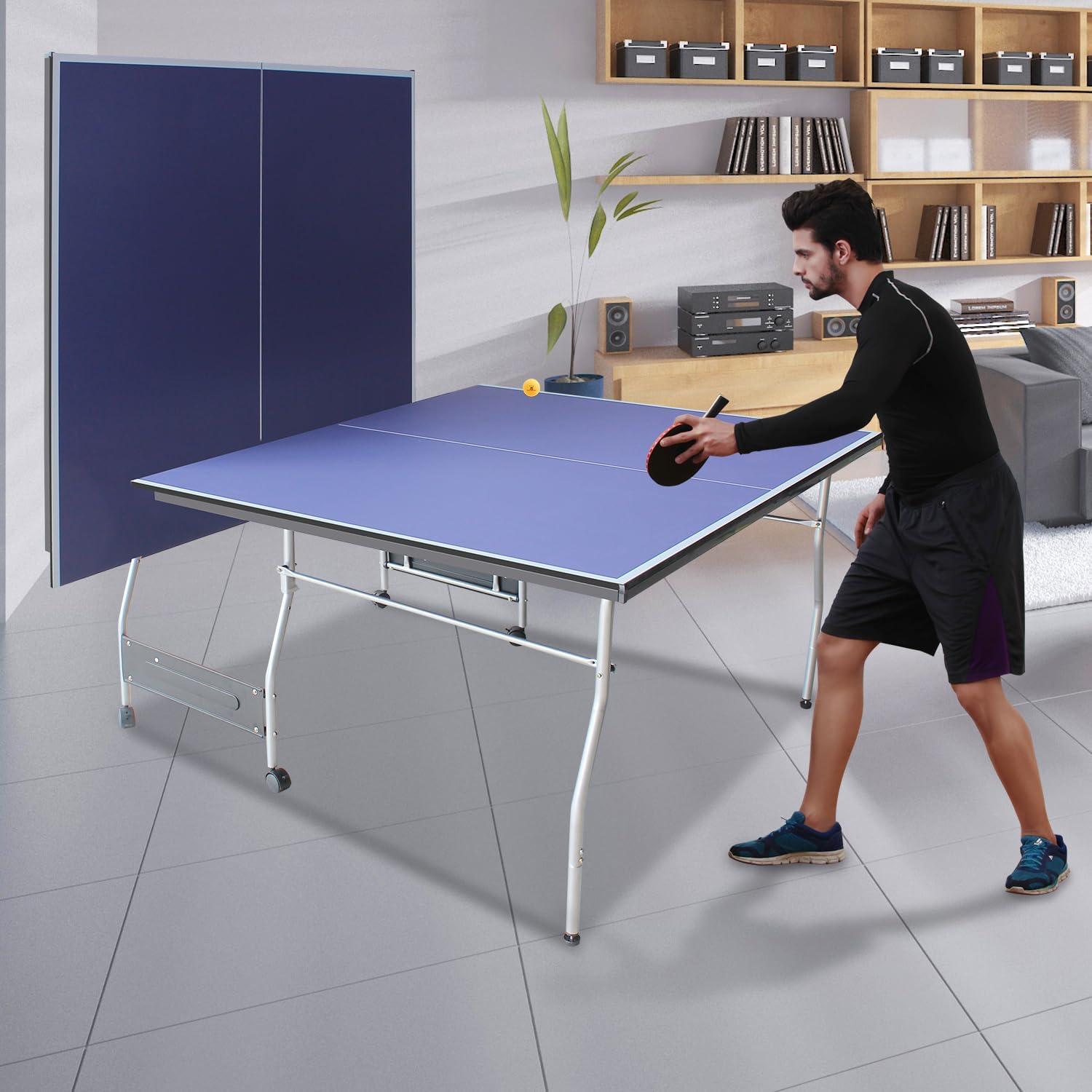 8ft Blue Aluminum Foldable Outdoor Table Tennis Set