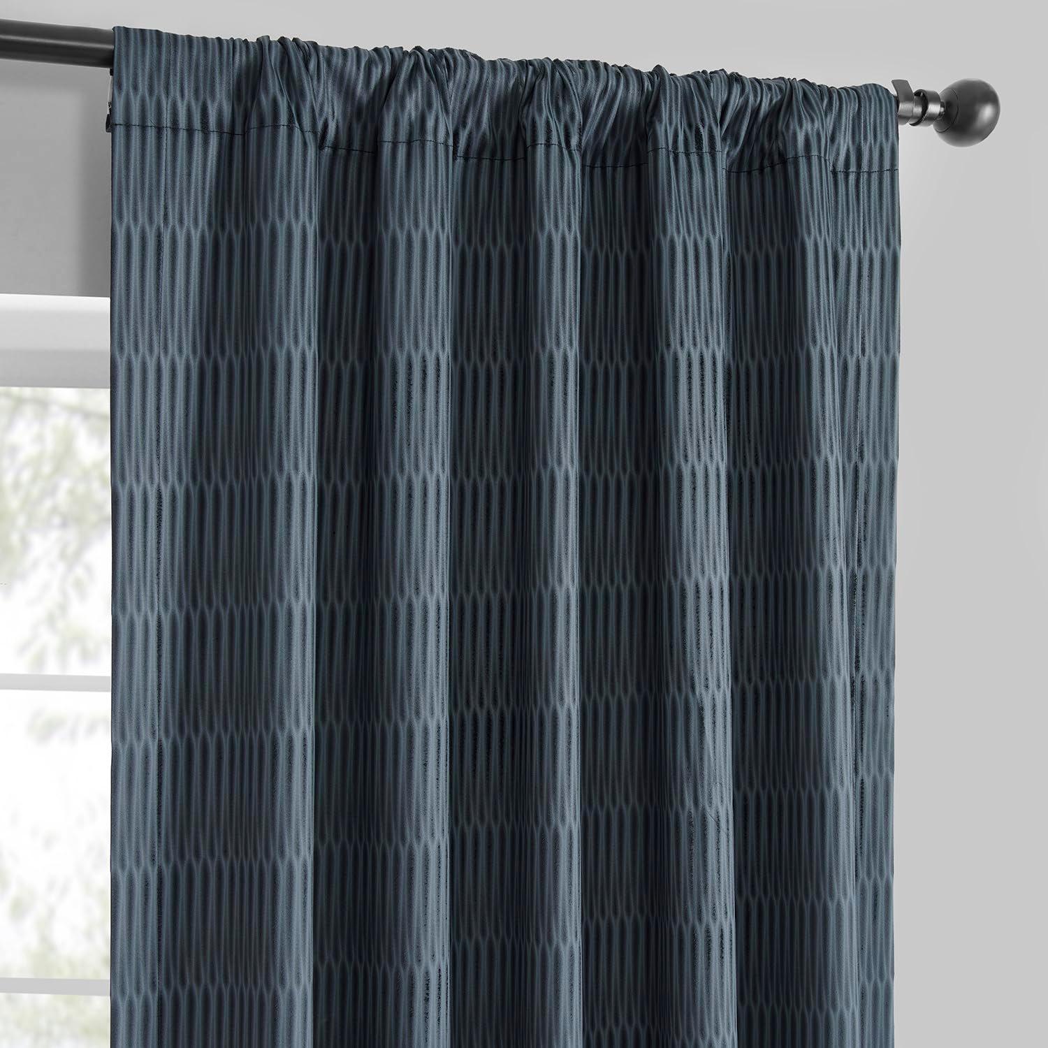 HPD Half Price Drapes Lounge Embossed Velvet Curtains 84 Inches Long Room Darkening Curtain for Bedroom and Living Room (1 Panel), 50W x 84L, Deep Blue