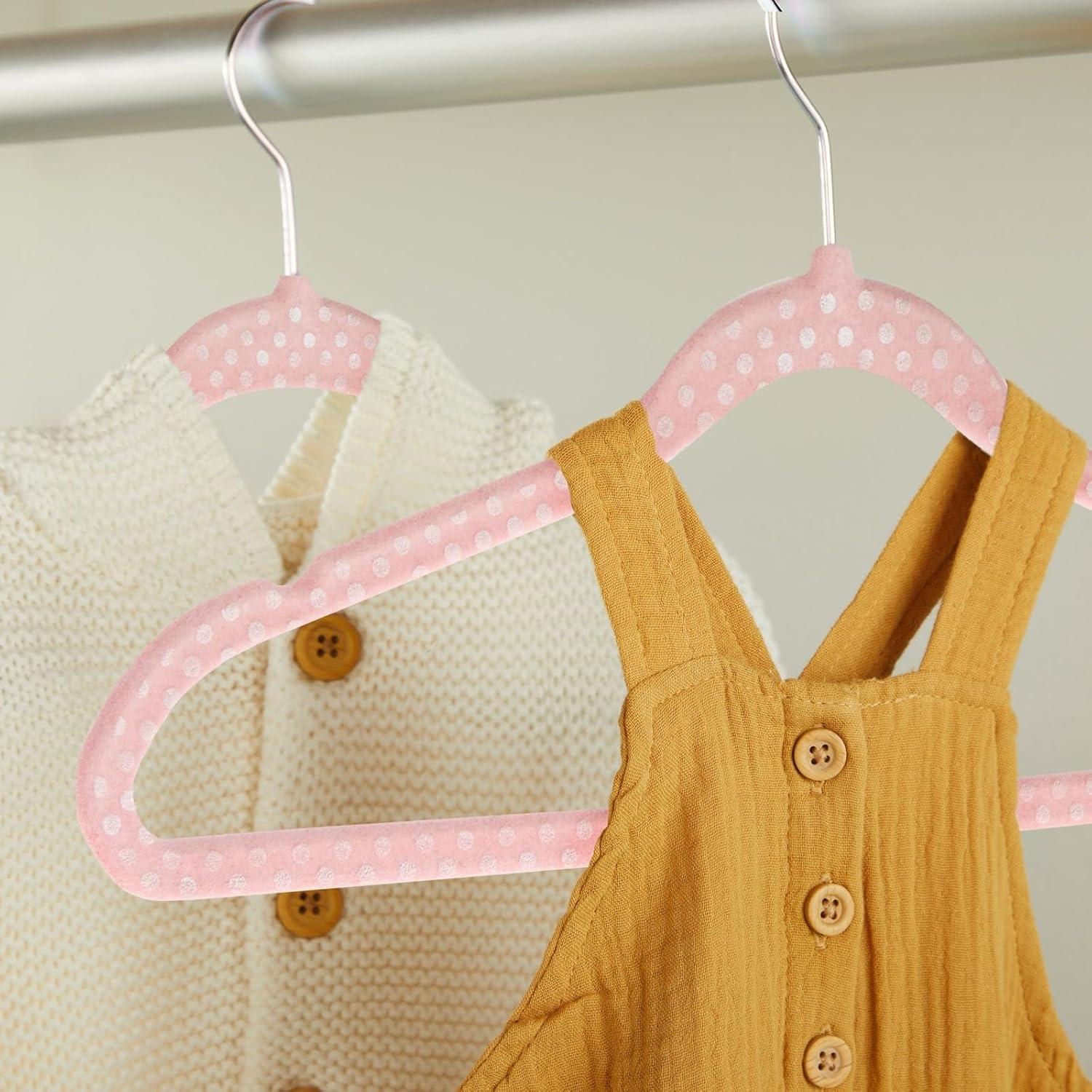 Juvale 50 Pack Pink Velvet Baby Clothes Hangers for Closet Storage, Children's Nursery, Kid's Closet, Slip-Resistant, 11 In