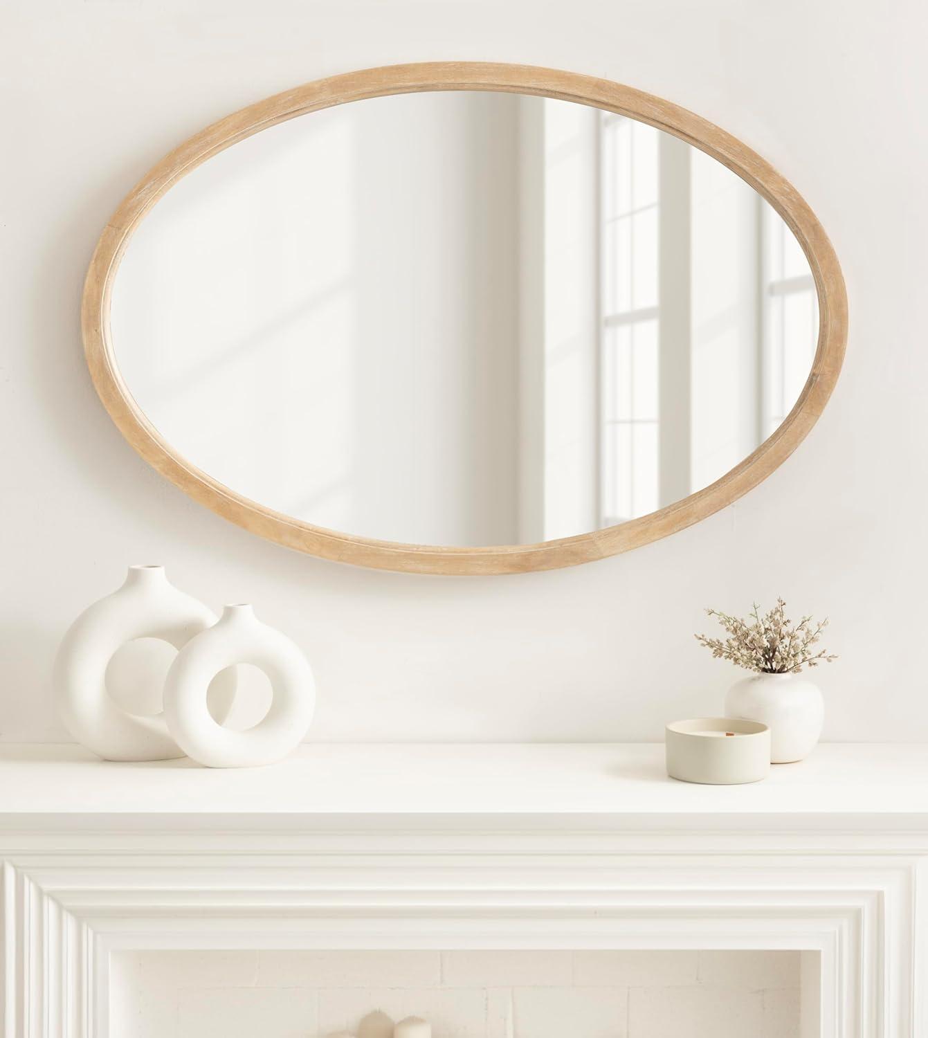 Kate & Laurel All Things Decor 24"x36" Hogan Oval Framed Mirror Natural