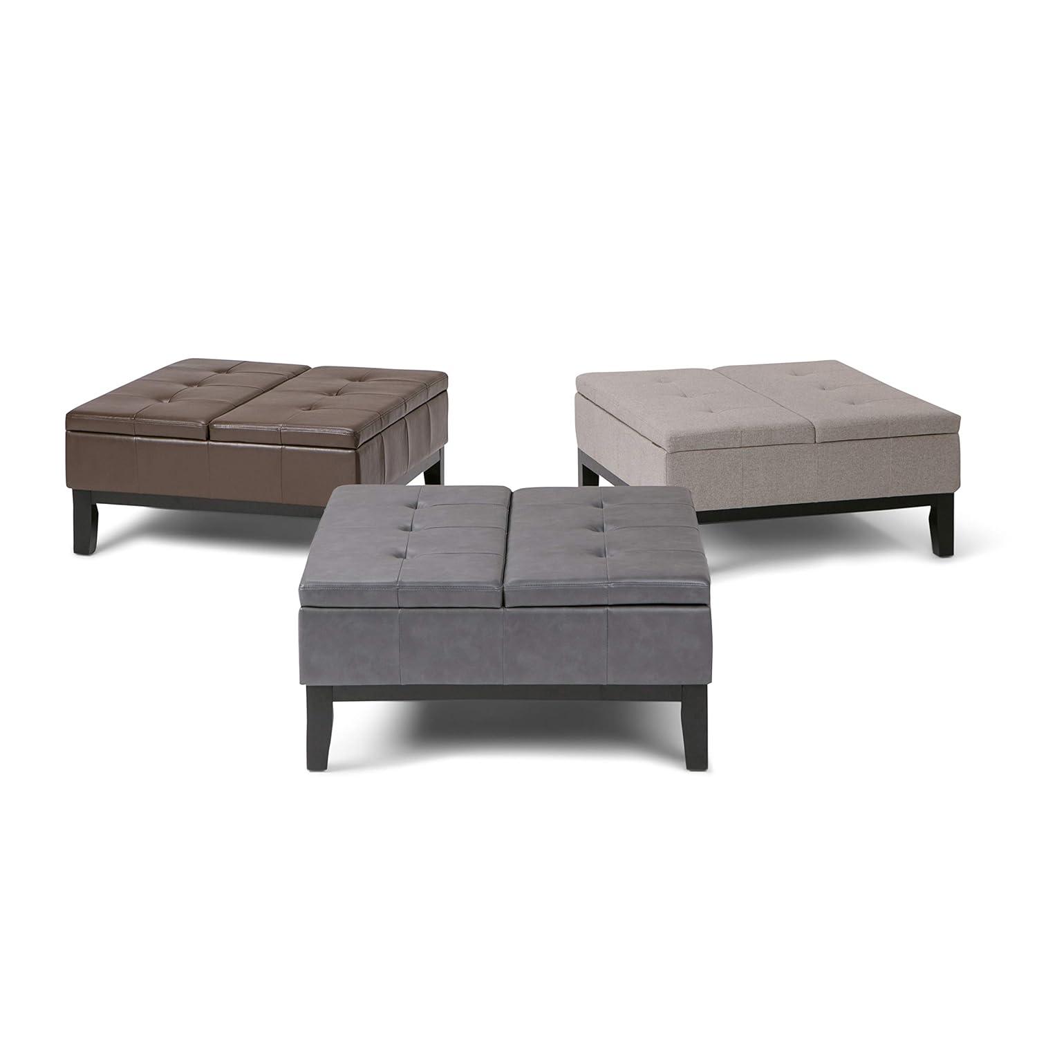 Simpli Home Dover 36"W Upholstered Square Coffee Table Storage Ottoman with Split Tufted Lift Top & Reviews | Wayfair