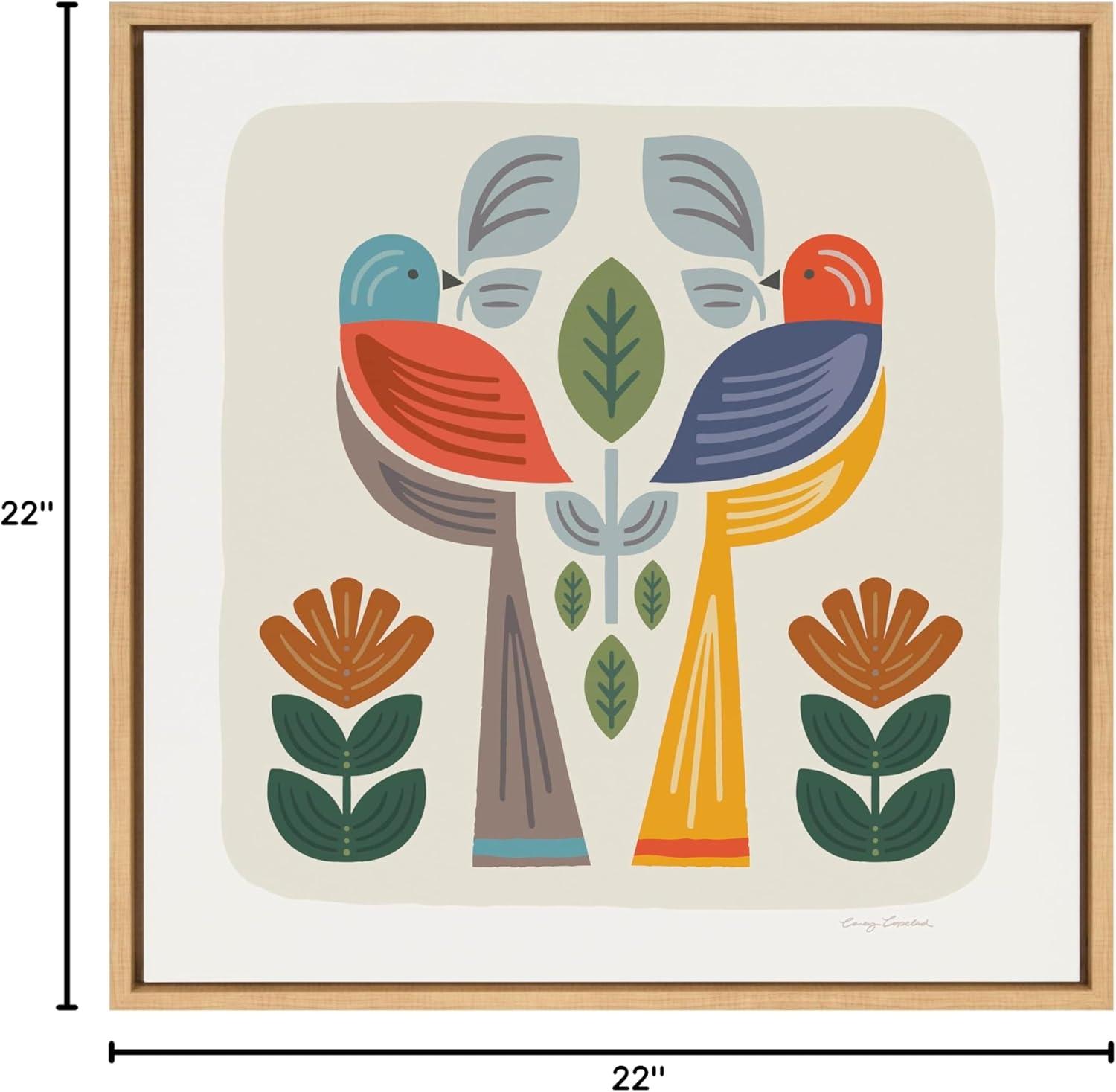 Kate & Laurel All Things Decor 22"x22" Sylvie Folk Birds Harvest Wall Art by Carey Copeland Natural Mid-Century Colorful Bird