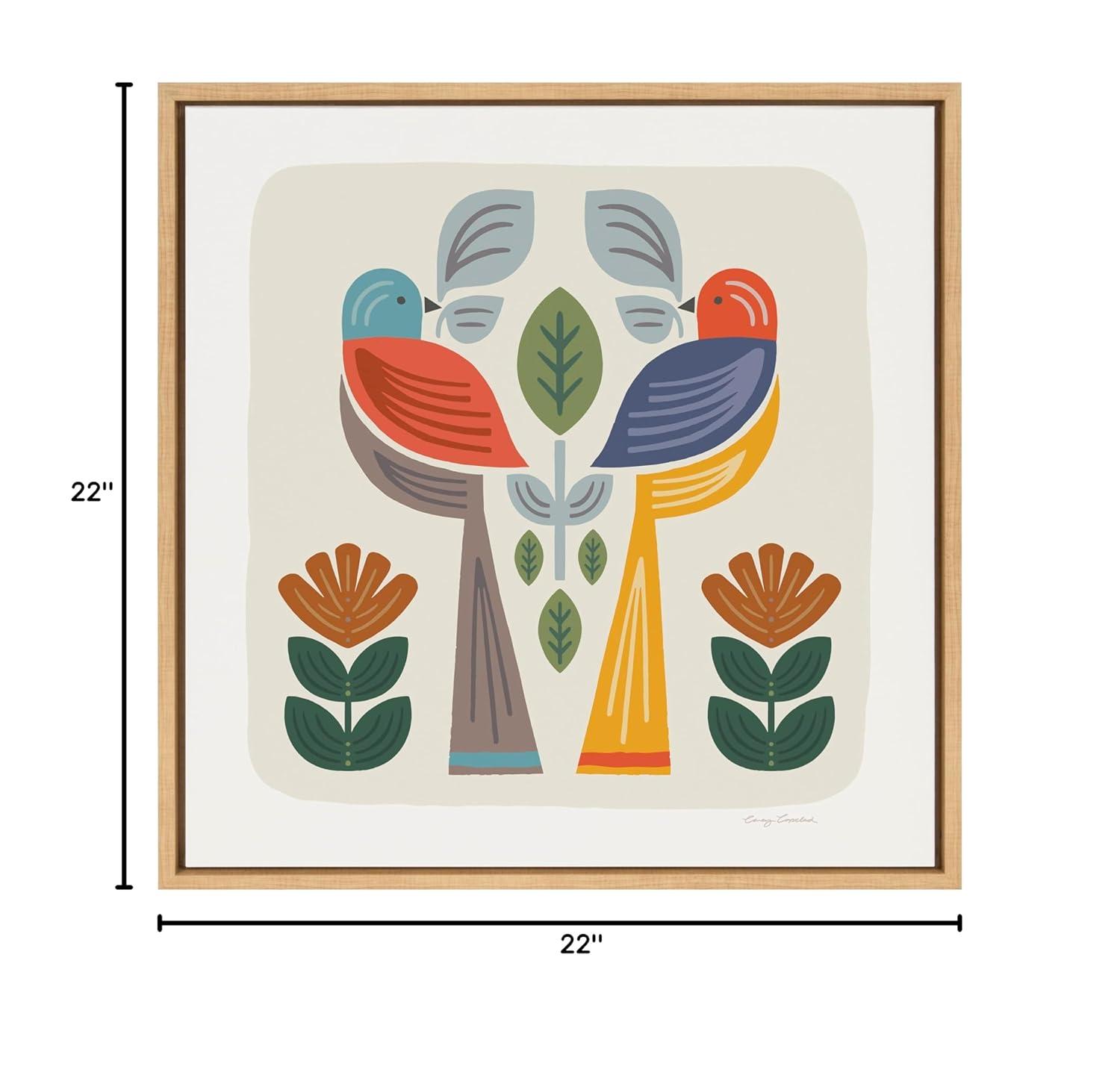 Kate & Laurel All Things Decor 22"x22" Sylvie Folk Birds Harvest Wall Art by Carey Copeland Natural Mid-Century Colorful Bird