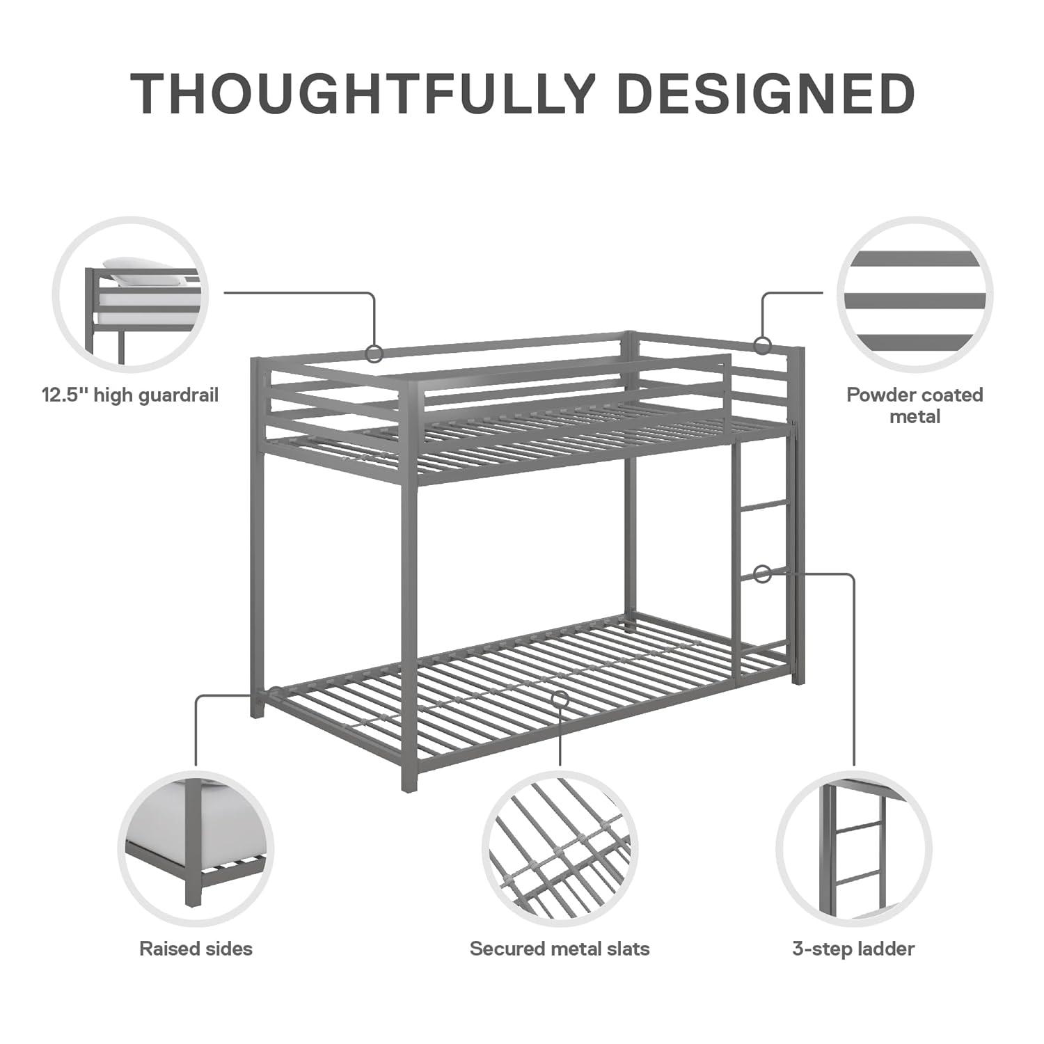 DHP Miles Metal Twin/Twin Bunk Bed, Silver
